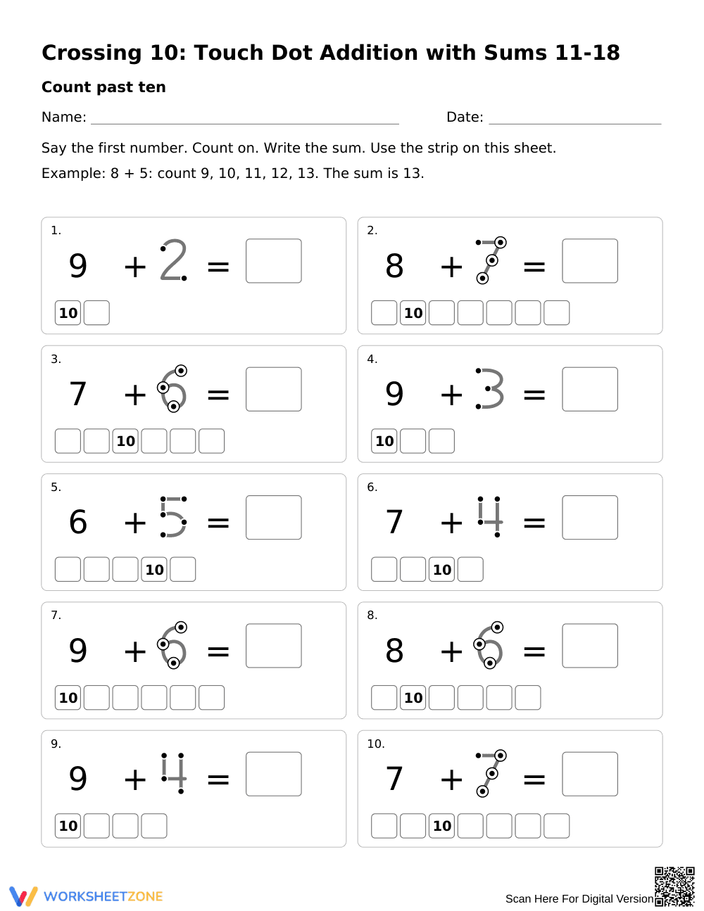 Printable Touch Dot Addition Worksheet | Grade 1 Math - Page 1