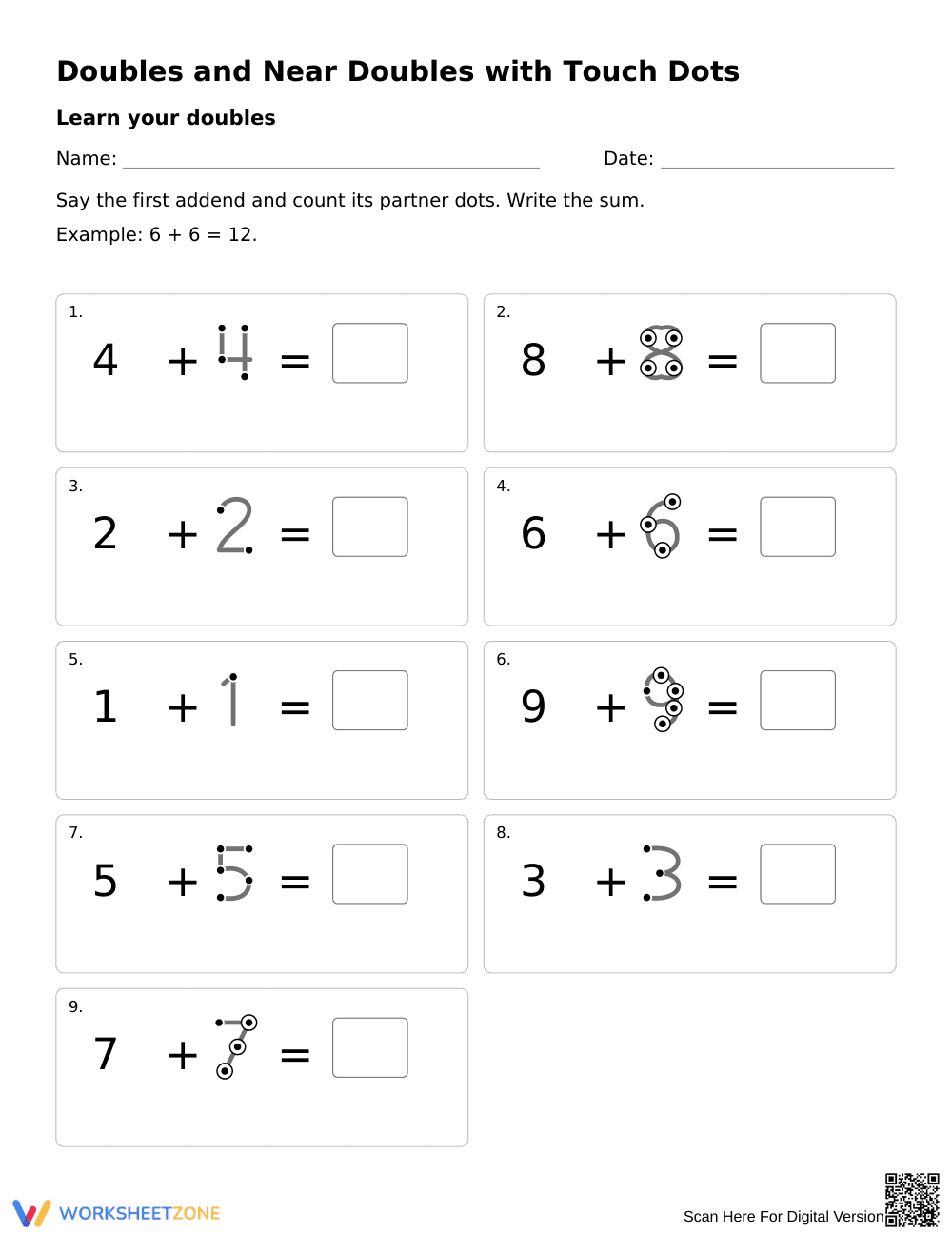 Doubles and Near Doubles Worksheet | Grade 1 Ready - Page 1
