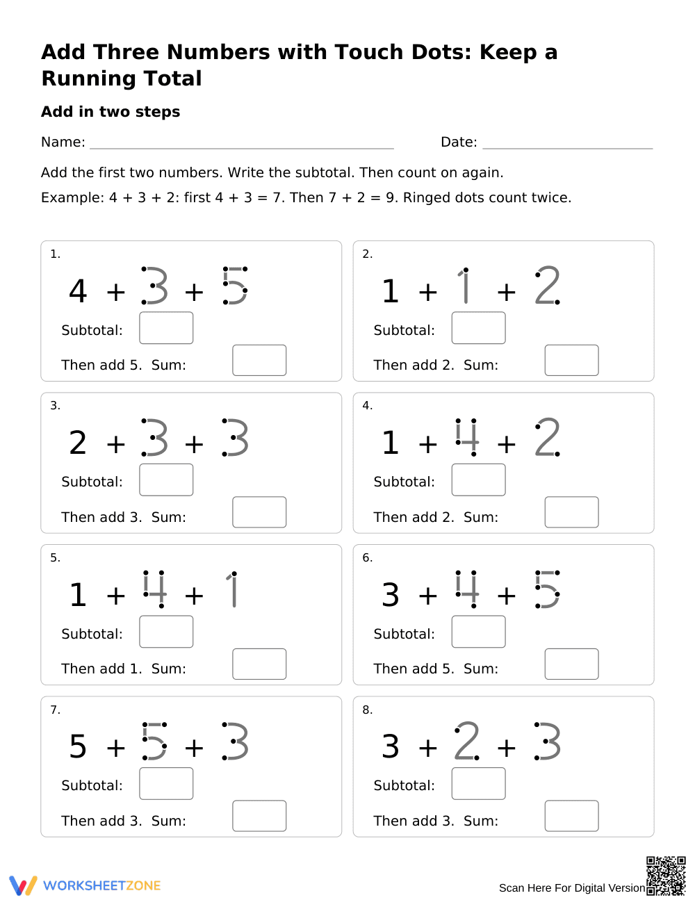 Add Three Numbers Worksheet | Grade 1 Ready - Page 1