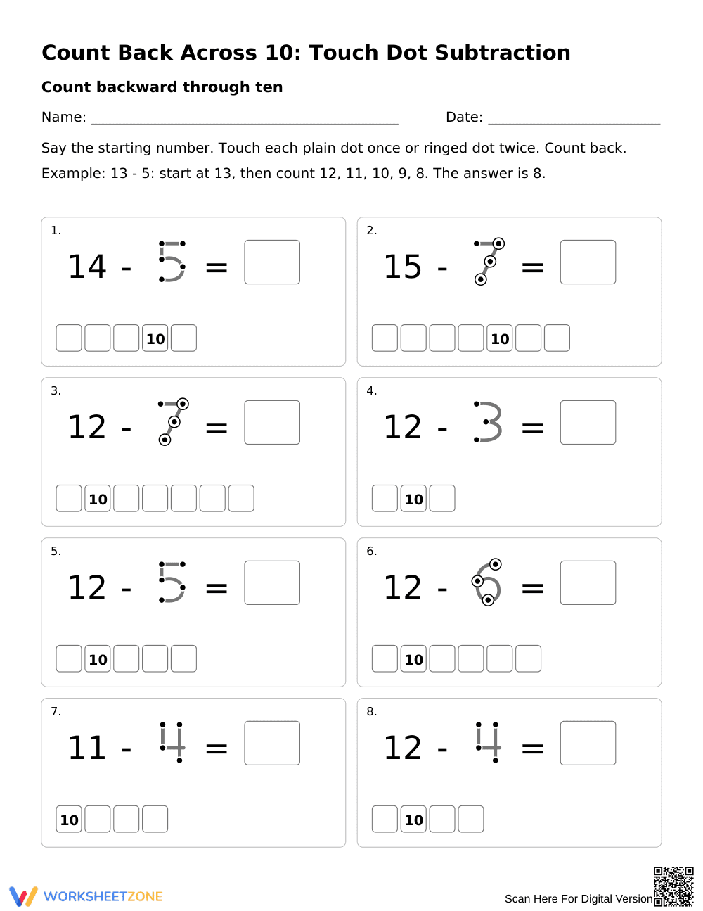 Count Back Across 10 Worksheet | Grade 1 Ready - Page 1