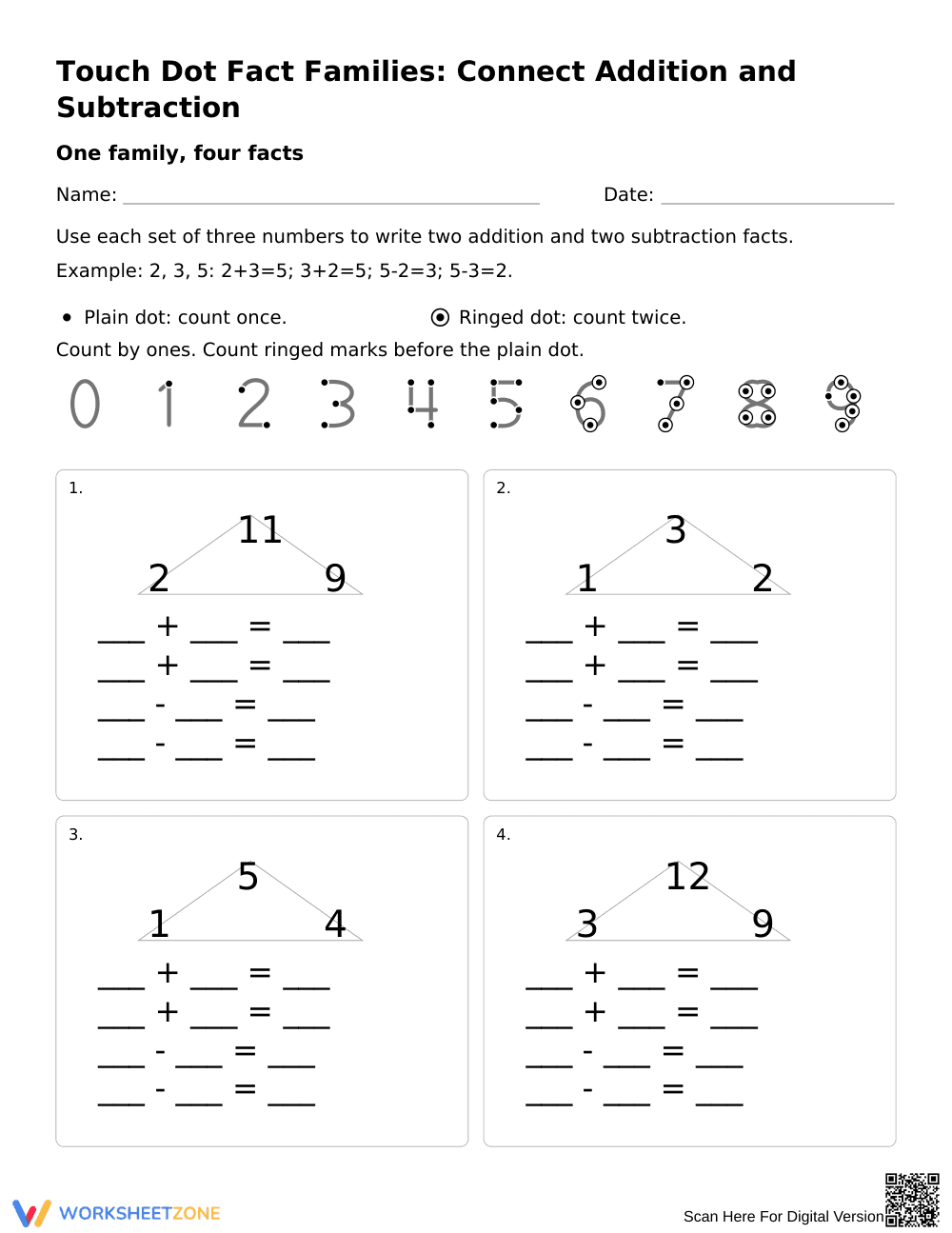 Fact Families Worksheet | Grade 1 Math Printable - Page 1