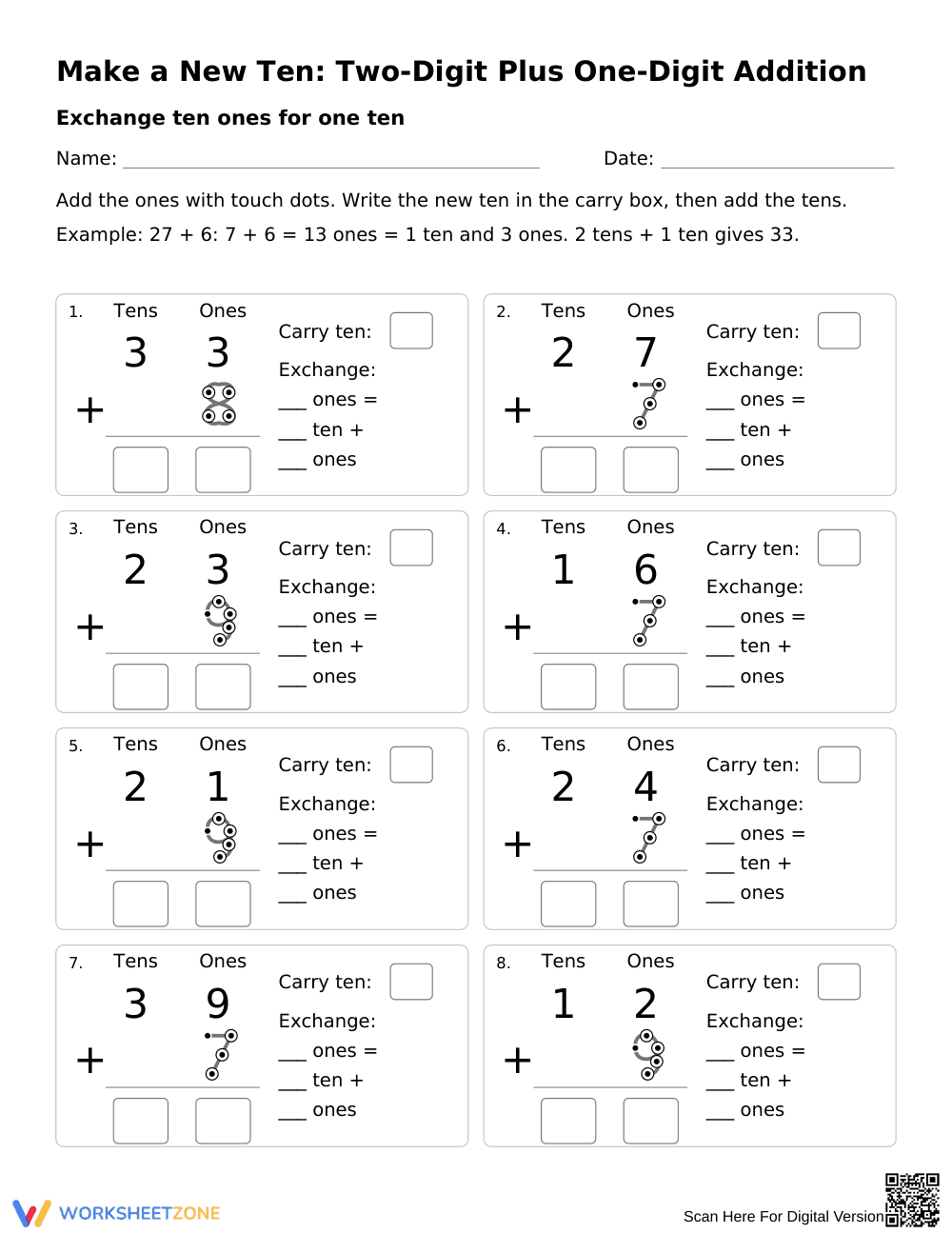 2-Digit + 1-Digit Addition Worksheet | Printable - Page 1
