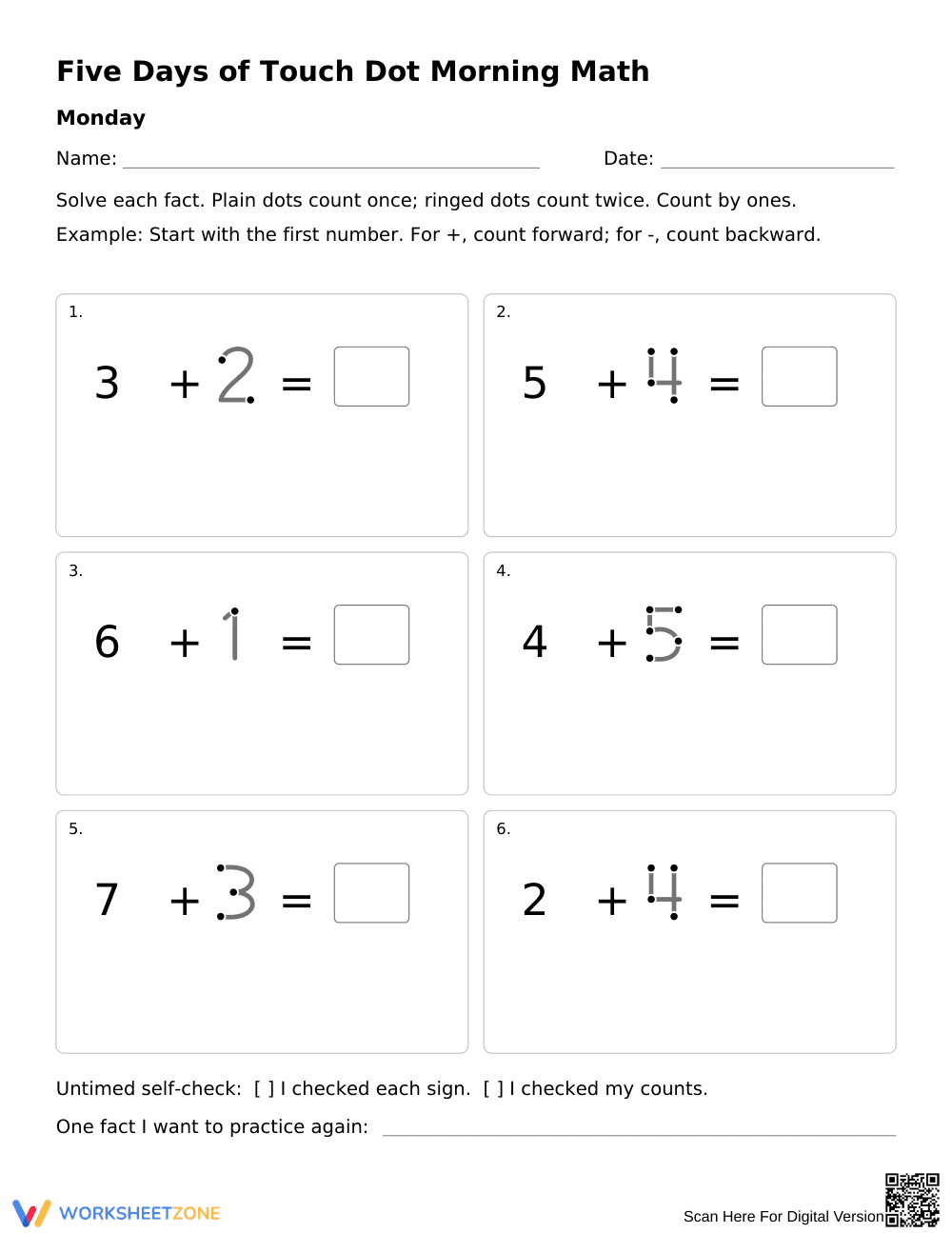 Grade 1 Touch Dot Math — Printable Morning Work - Page 1