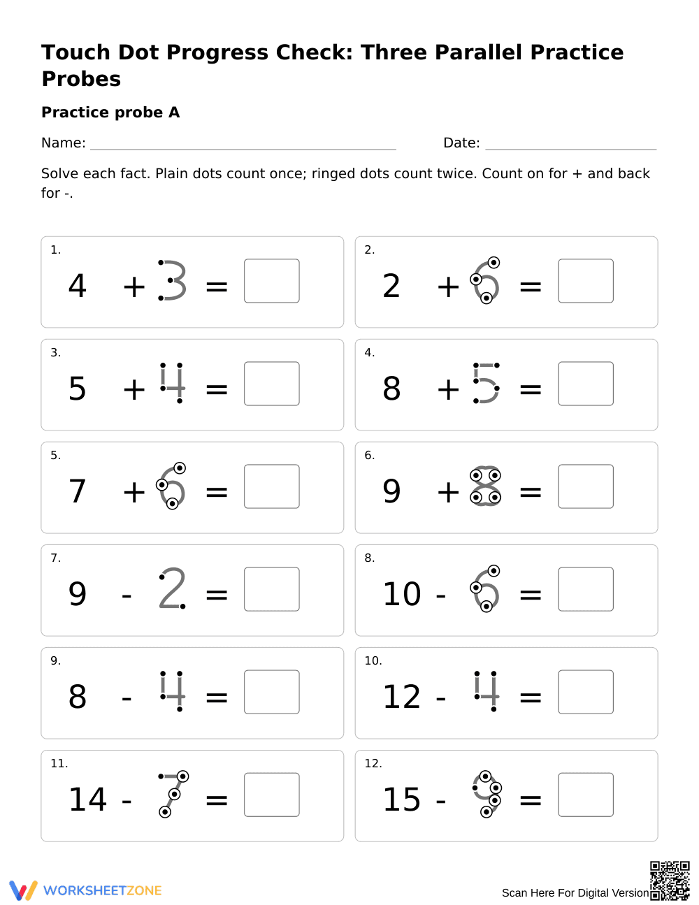 Grade 1 Touch Dot Math — Printable No-Prep Worksheet - Page 1