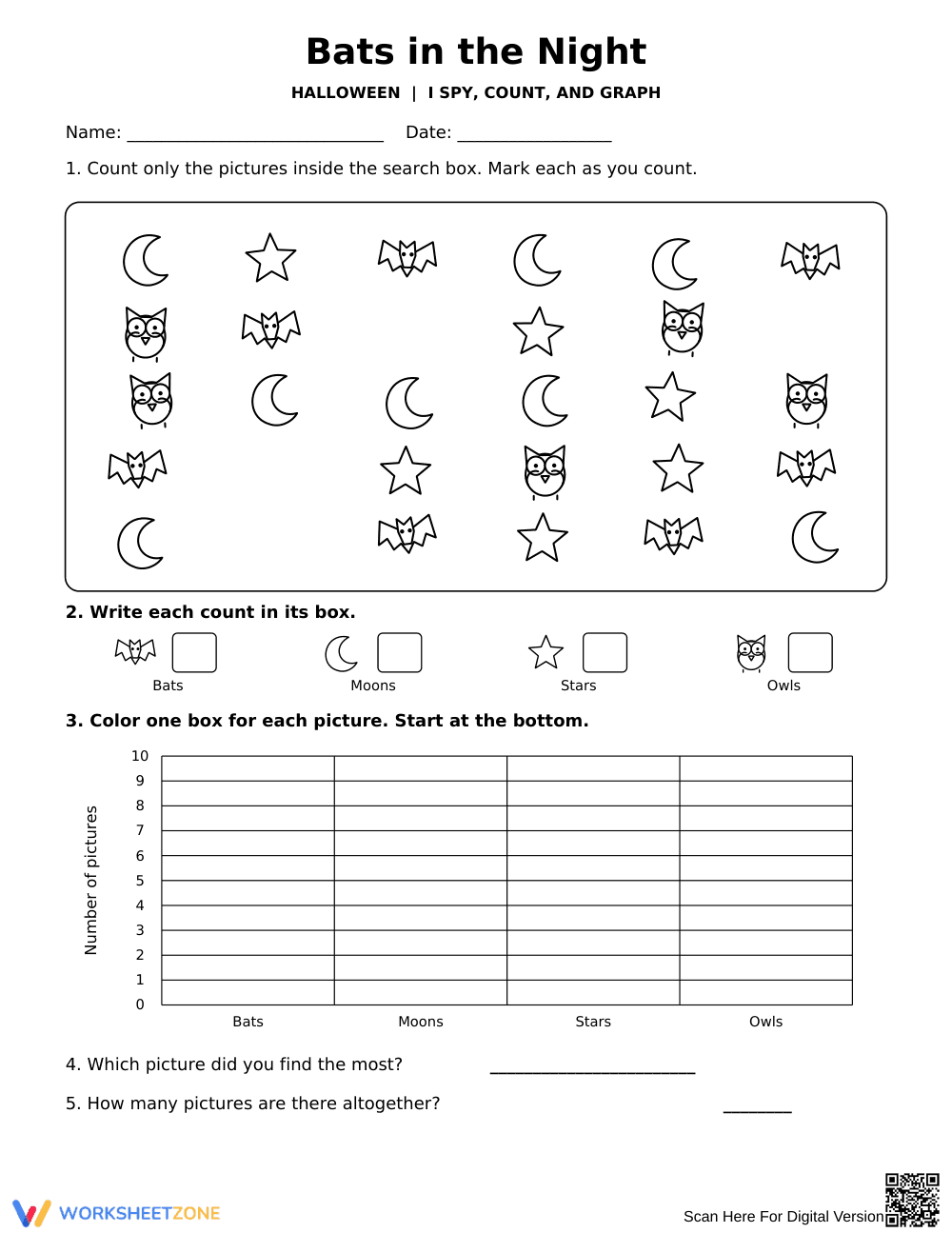 Grade 1 Graphing & Counting — Printable No-Prep Worksheet - Page 1