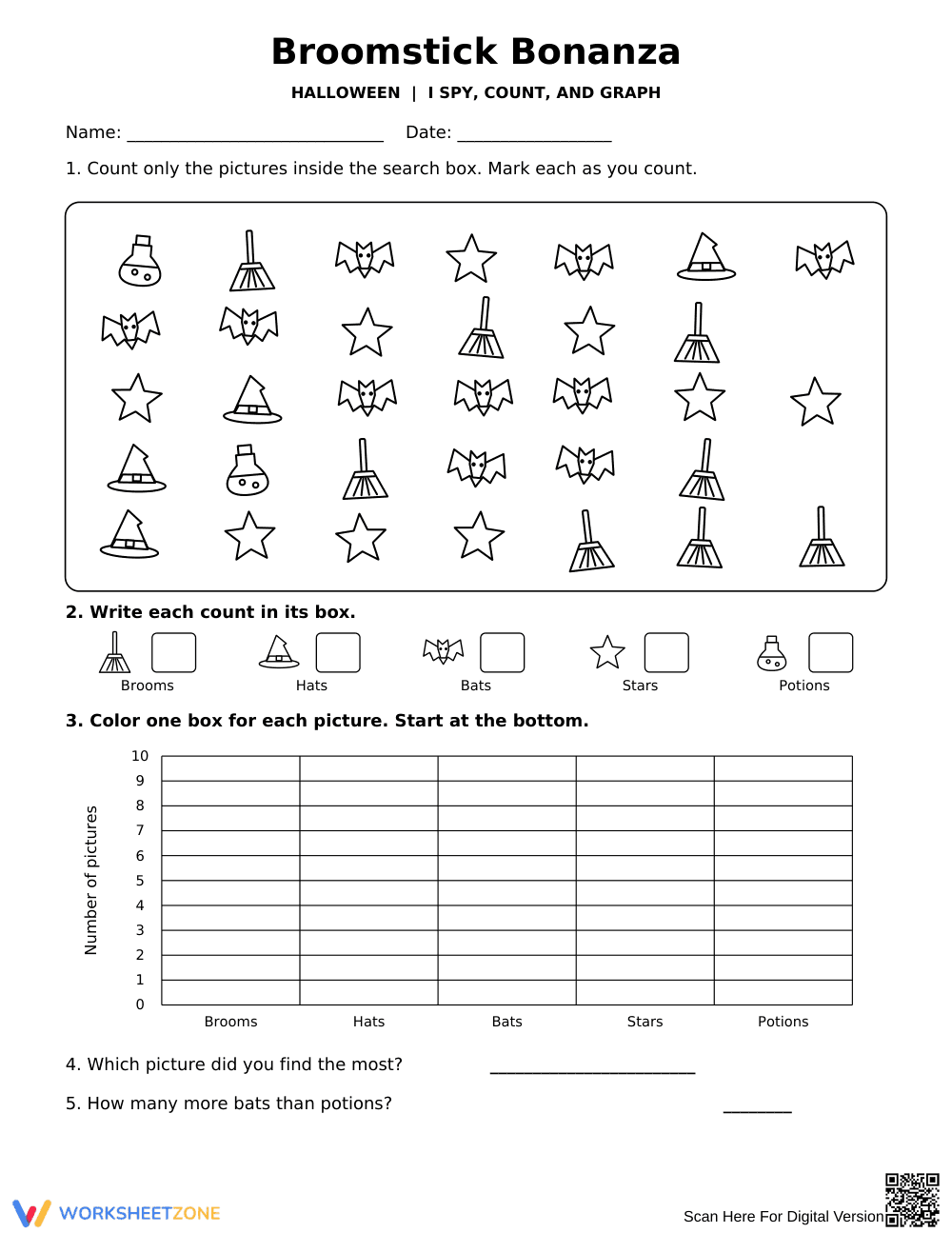 Broomstick Bonanza Printable | Grade 1 Math - Page 1