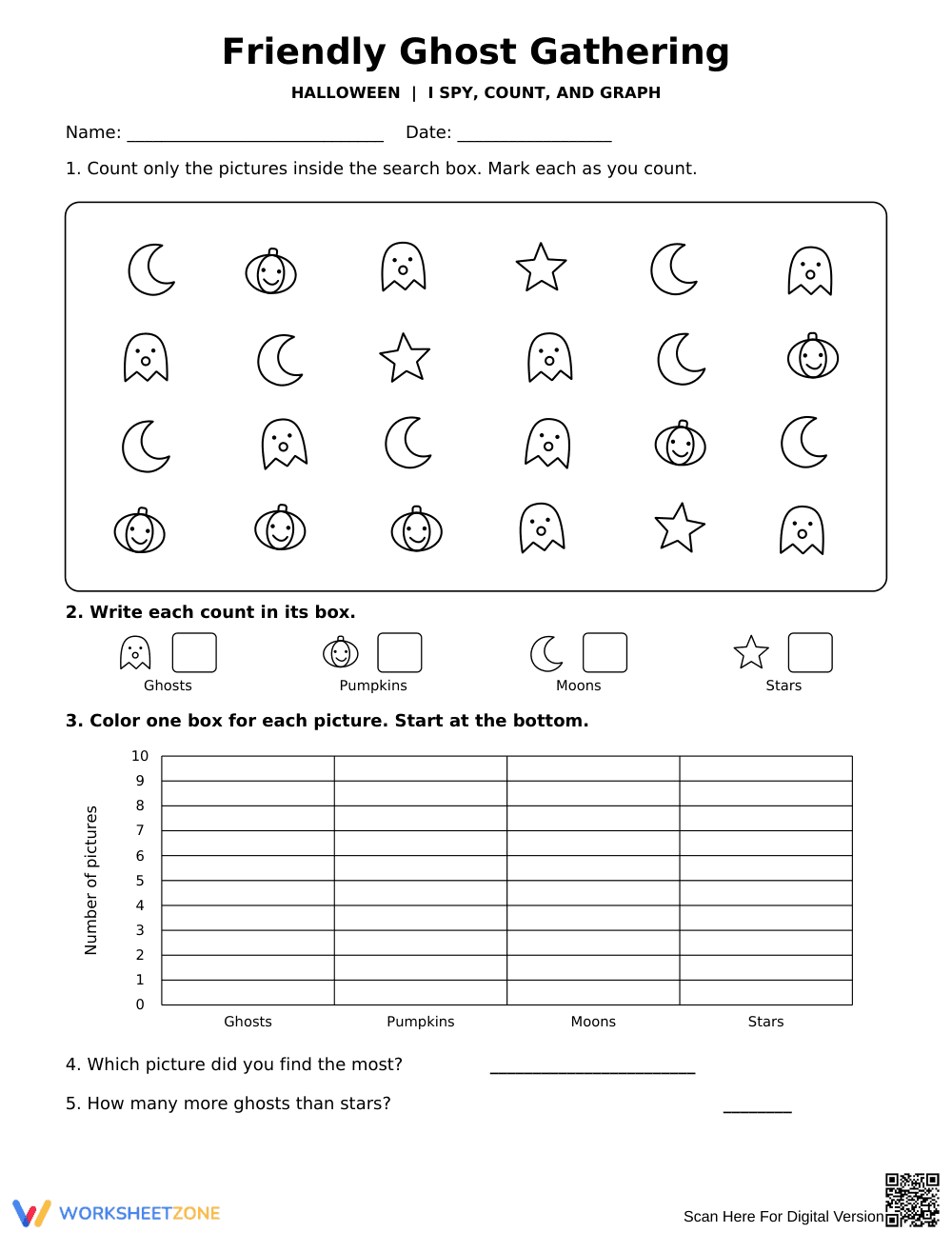 Grade 1 Halloween Graphing — Printable No-Prep Worksheet - Page 1