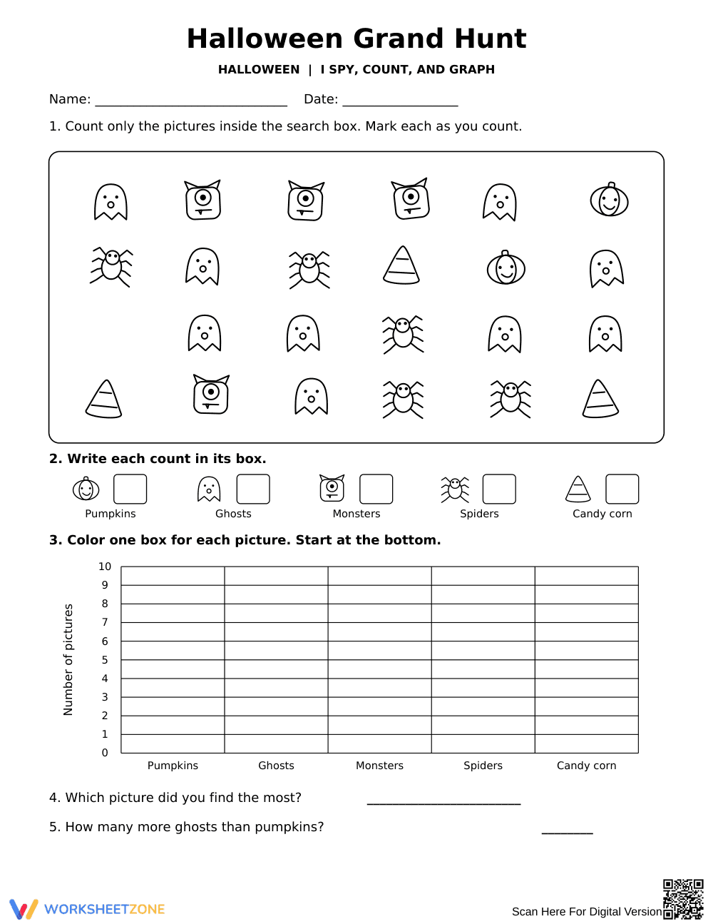 Grade 1 Halloween Graphing — Printable Worksheet - Page 1
