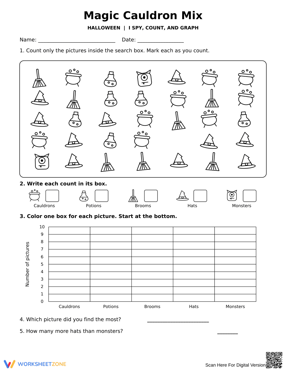 Printable Grade 1 Halloween Graphing Worksheet - Page 1