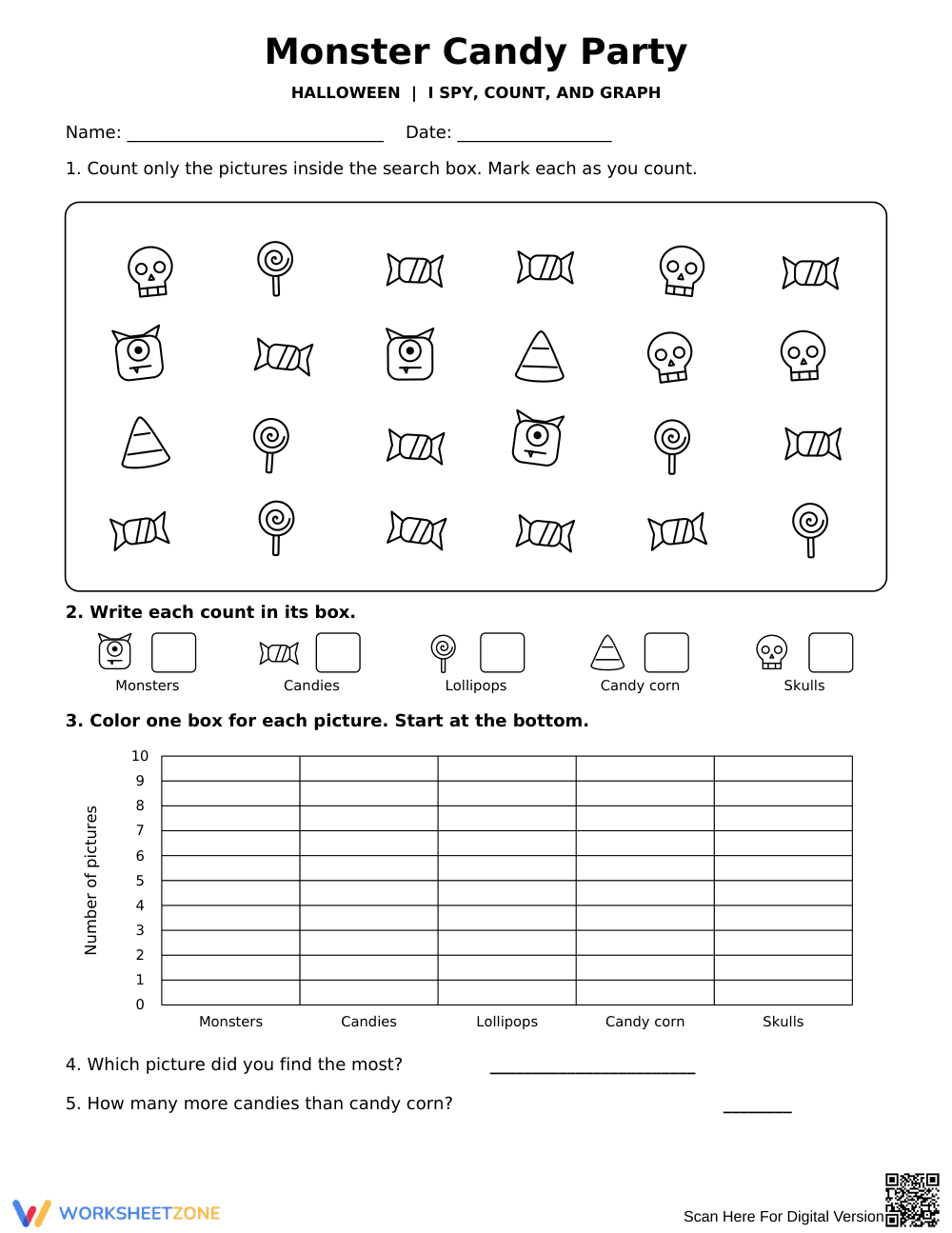 Grade 1 Halloween Graphing — Printable No-Prep Worksheet - Page 1