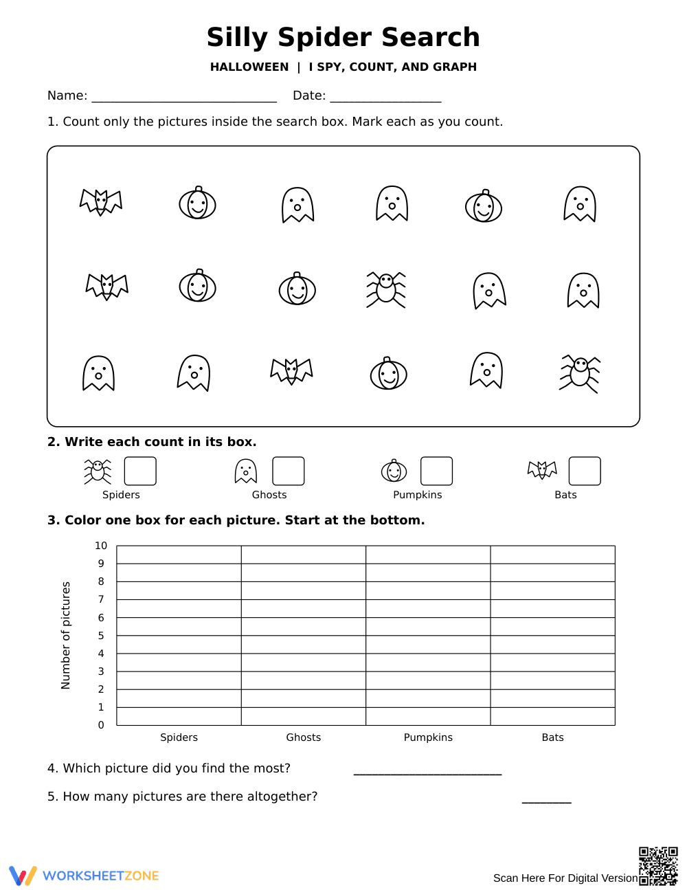 Grade 1 Halloween Graphing — Printable No-Prep Worksheet - Page 1