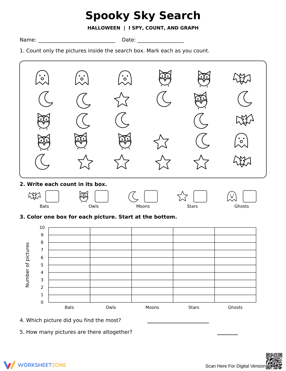 Grade 1 Halloween Graphing — Printable No-Prep Worksheet - Page 1
