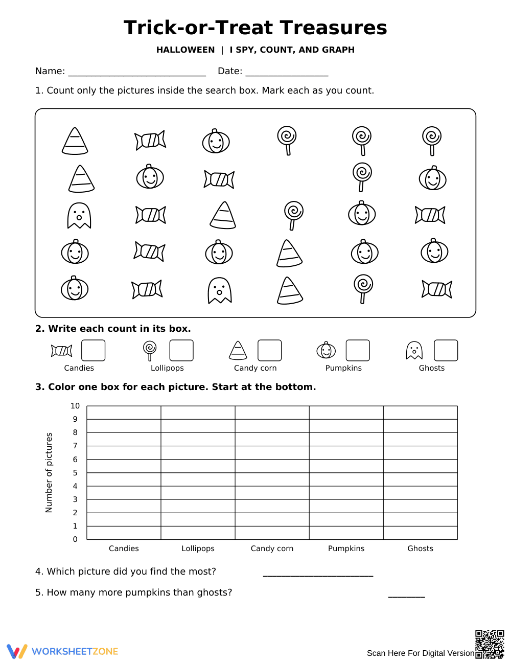 Trick-or-Treat Math: Printable Grade 1 Worksheet - Page 1