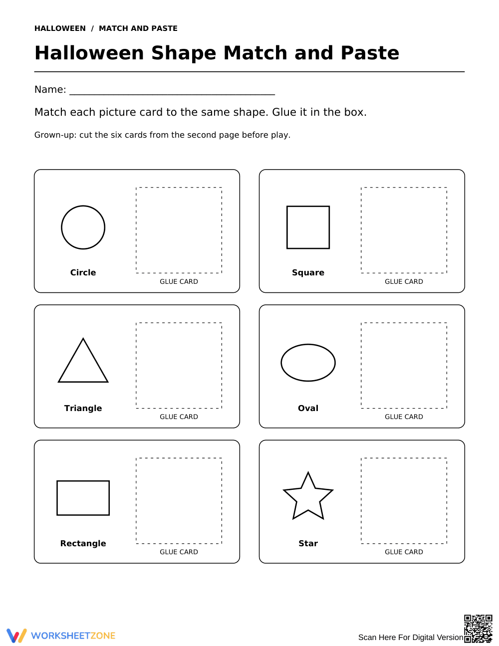 Halloween Shape Match & Paste | Printable K Math - Page 1