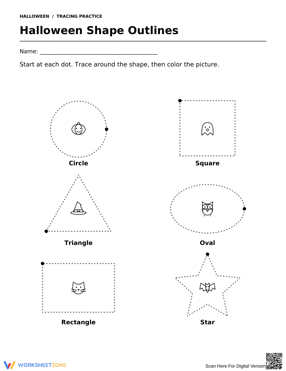 Halloween Shape Outlines — Printable Kindergarten Math - Page 1