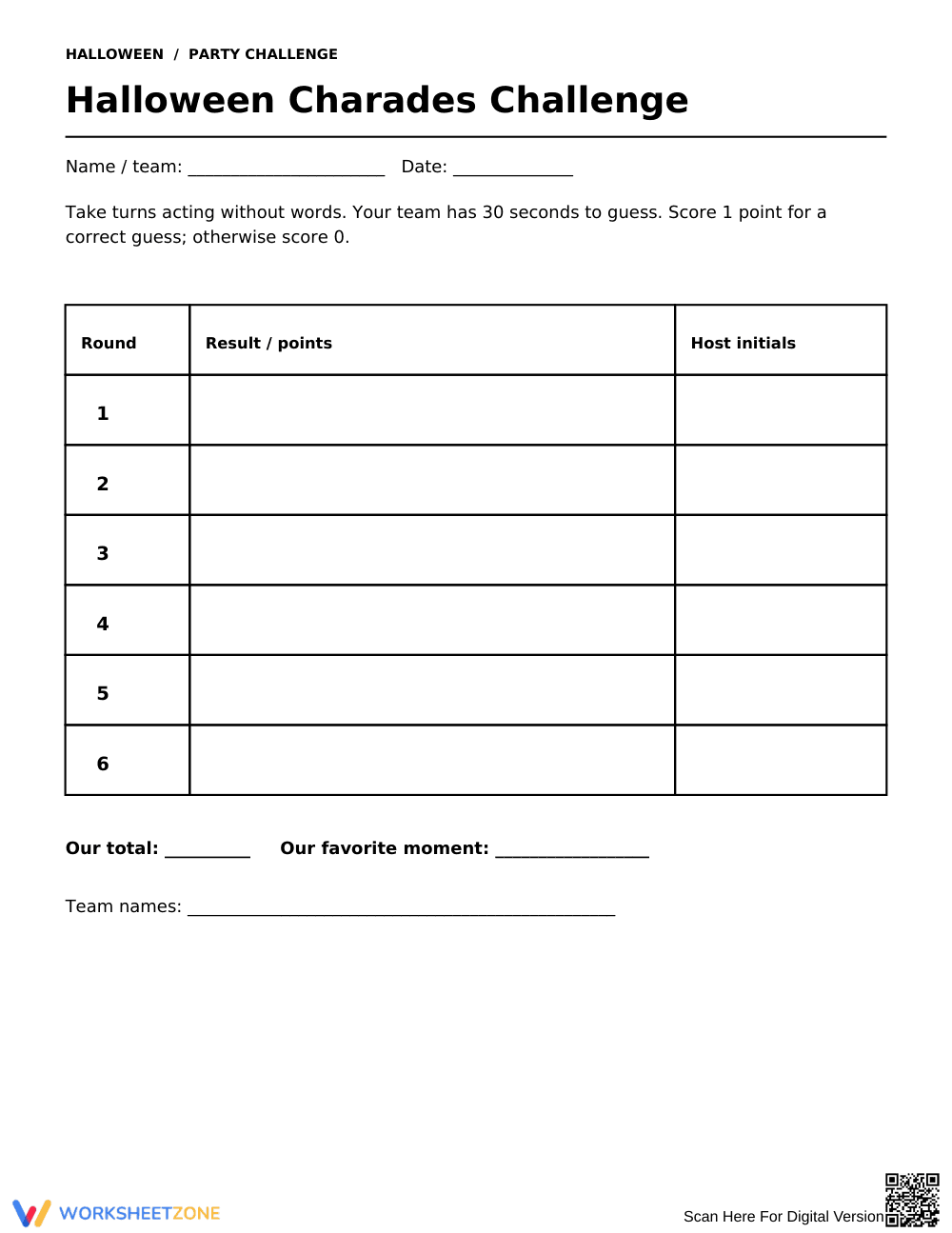 Grade 2 Halloween Charades — Printable No-Prep Worksheet - Page 1