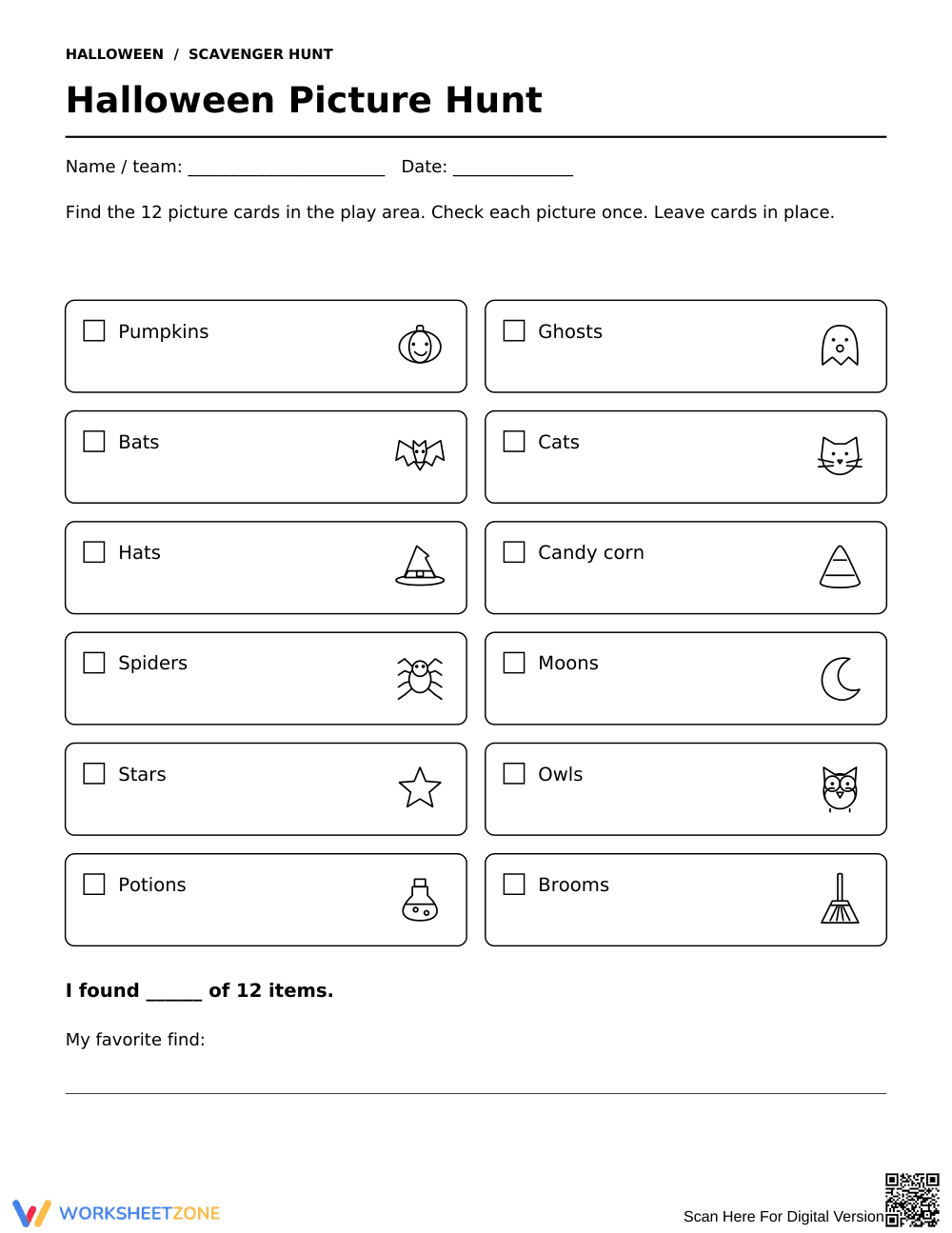 Halloween Picture Hunt Worksheet | Printable Counting - Page 1