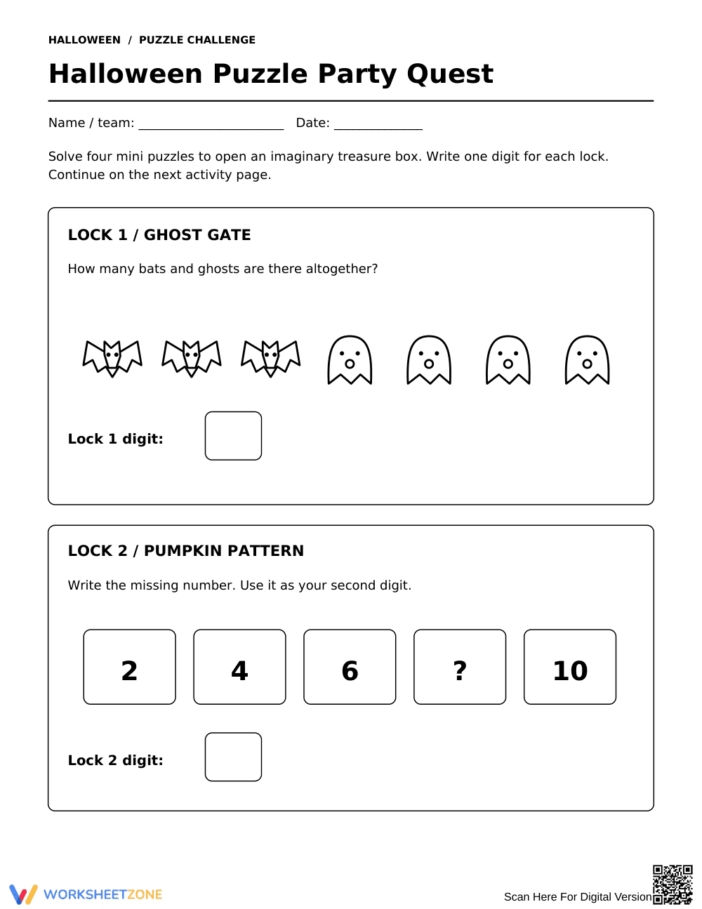 Grade 1 Halloween Math Quest — Printable Activity - Page 1