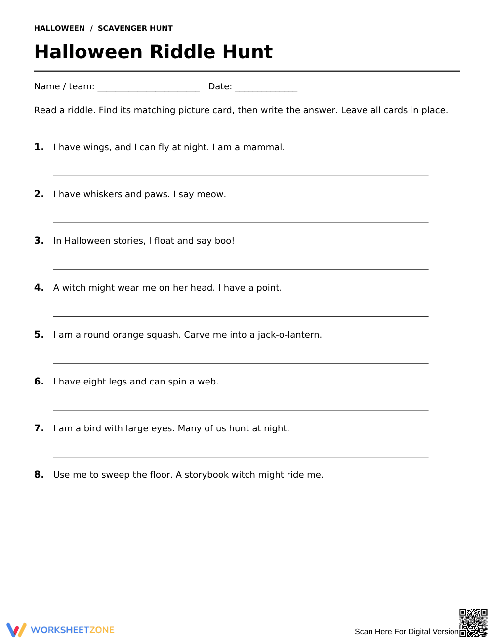 Halloween Riddles Worksheet | Printable Grade 2 ELA - Page 1
