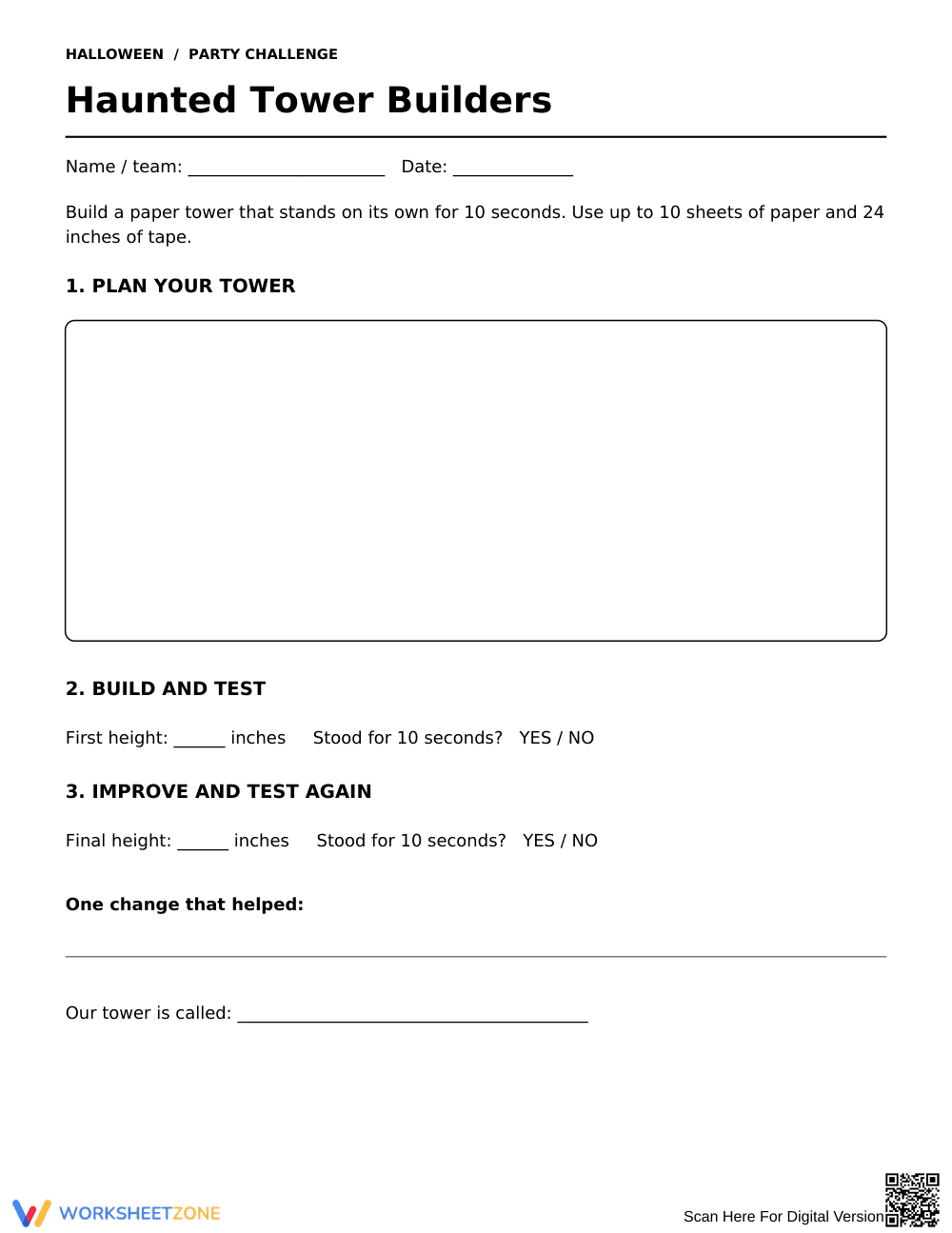 STEM Tower Challenge Worksheet | Grade 3 Printable - Page 1