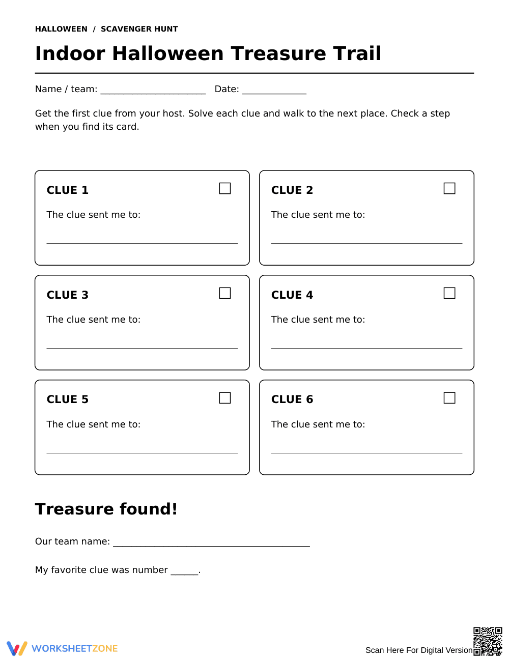 Indoor Halloween Treasure Trail | Printable Activity - Page 1
