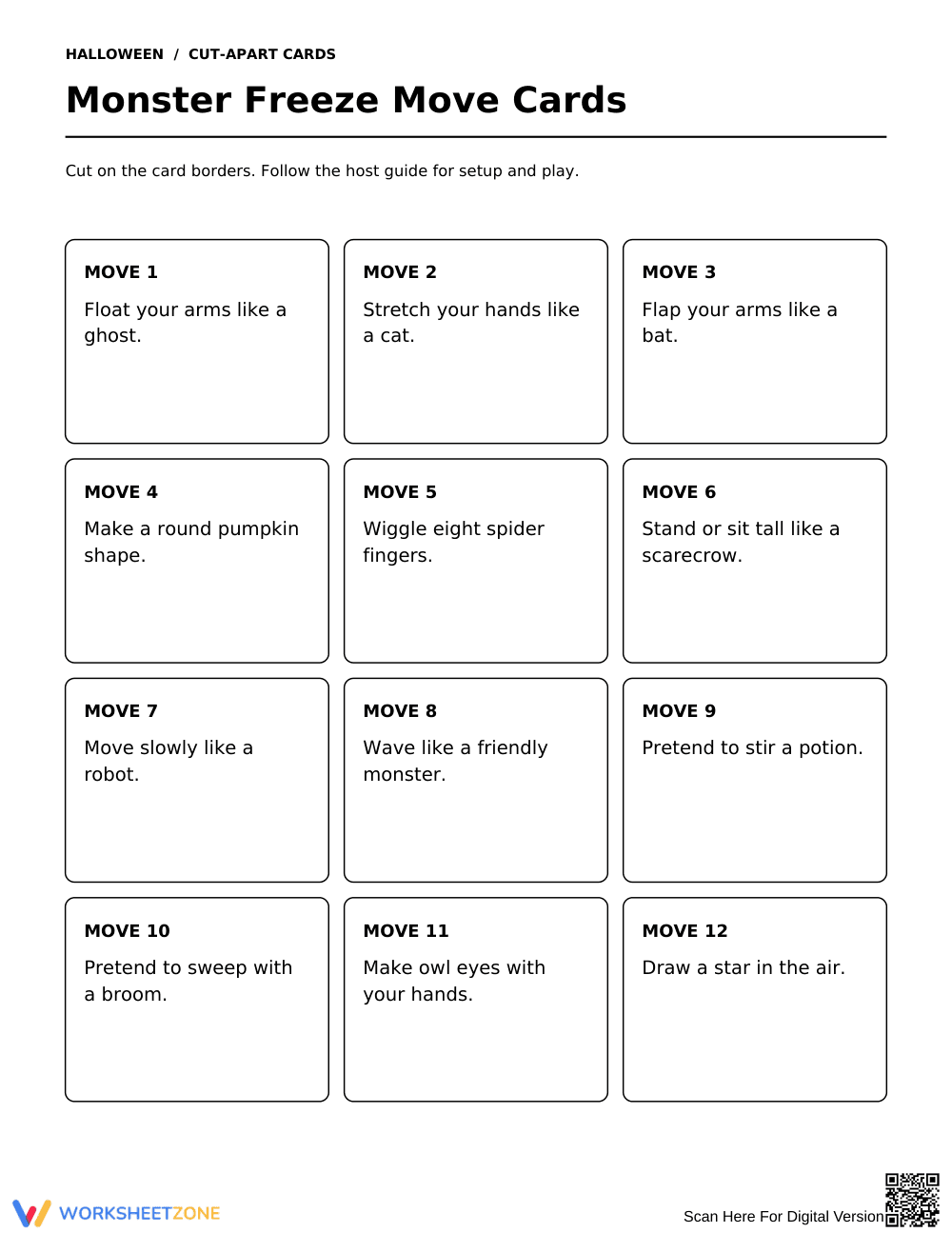 Monster Freeze Movement Cards | Printable Brain Break - Page 1
