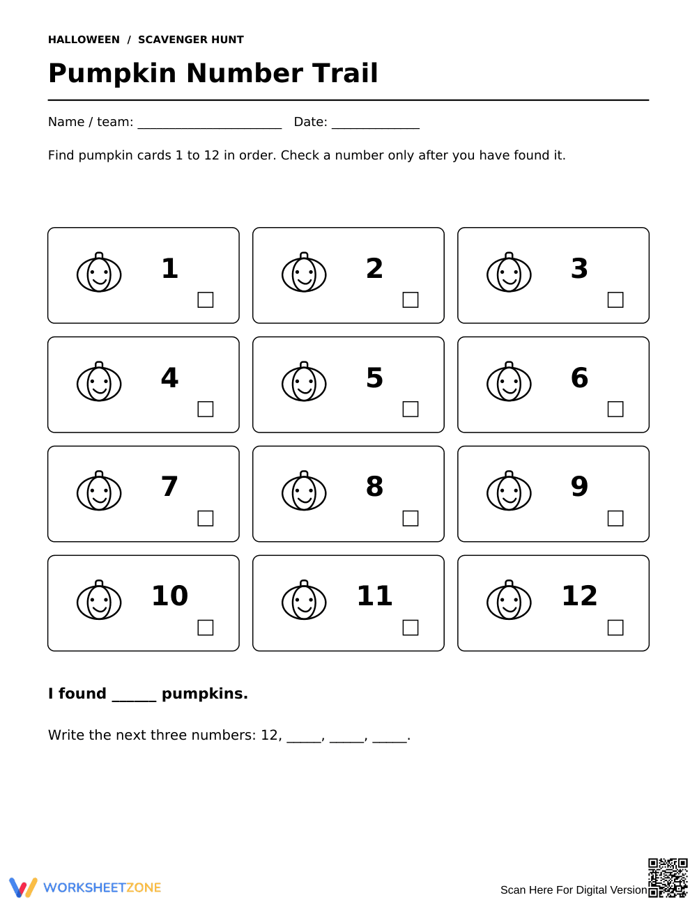 Number Order 1-12 Worksheet | Kindergarten Math Printable - Page 1