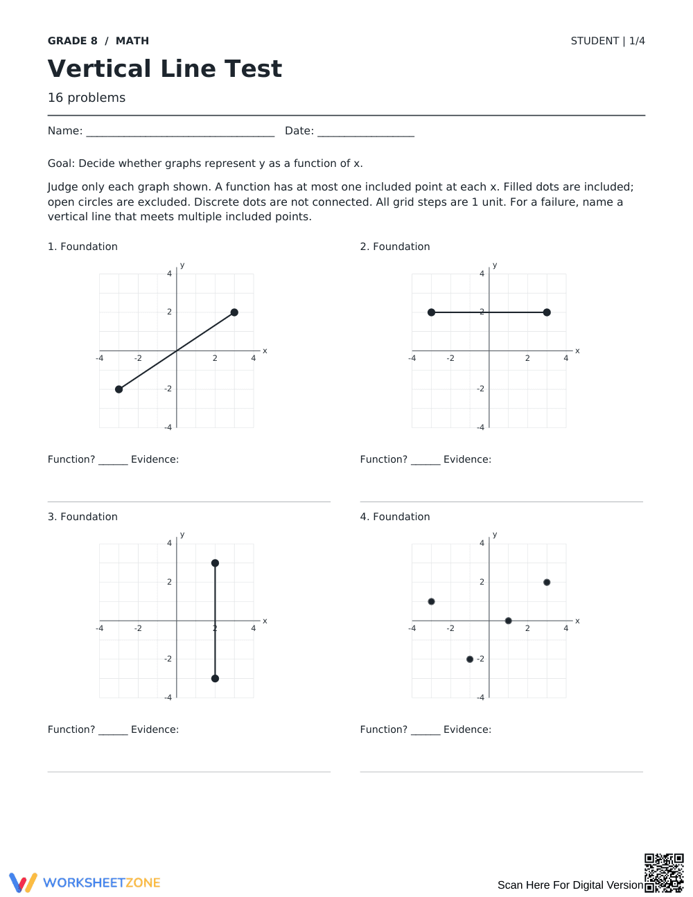 Vertical Line Test Printable | Grade 8 Math - Page 1