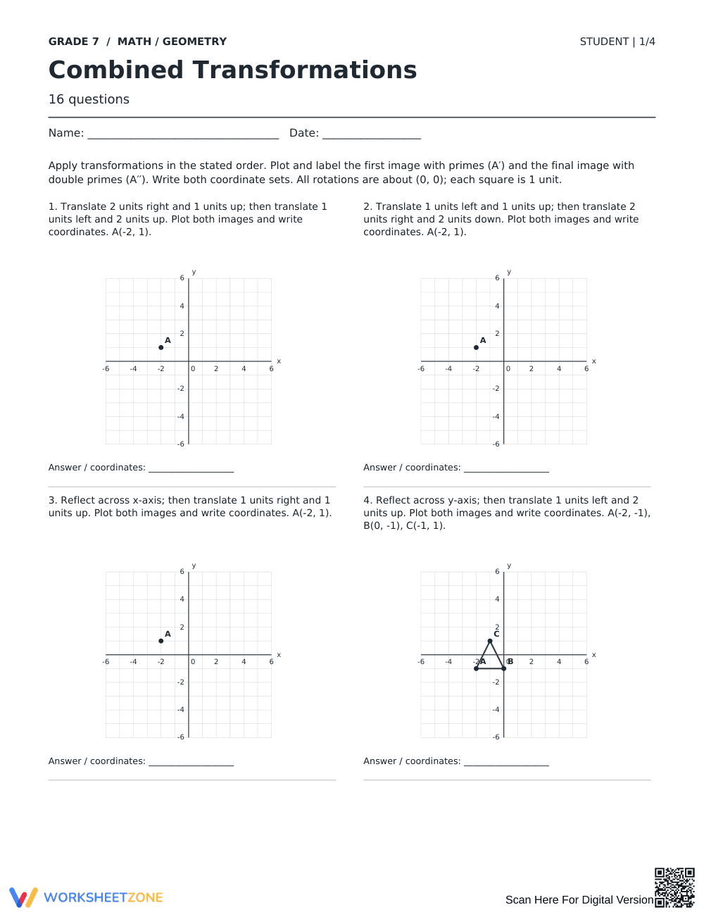 Combined Transformations Printable | Grade 7 Math - Page 1