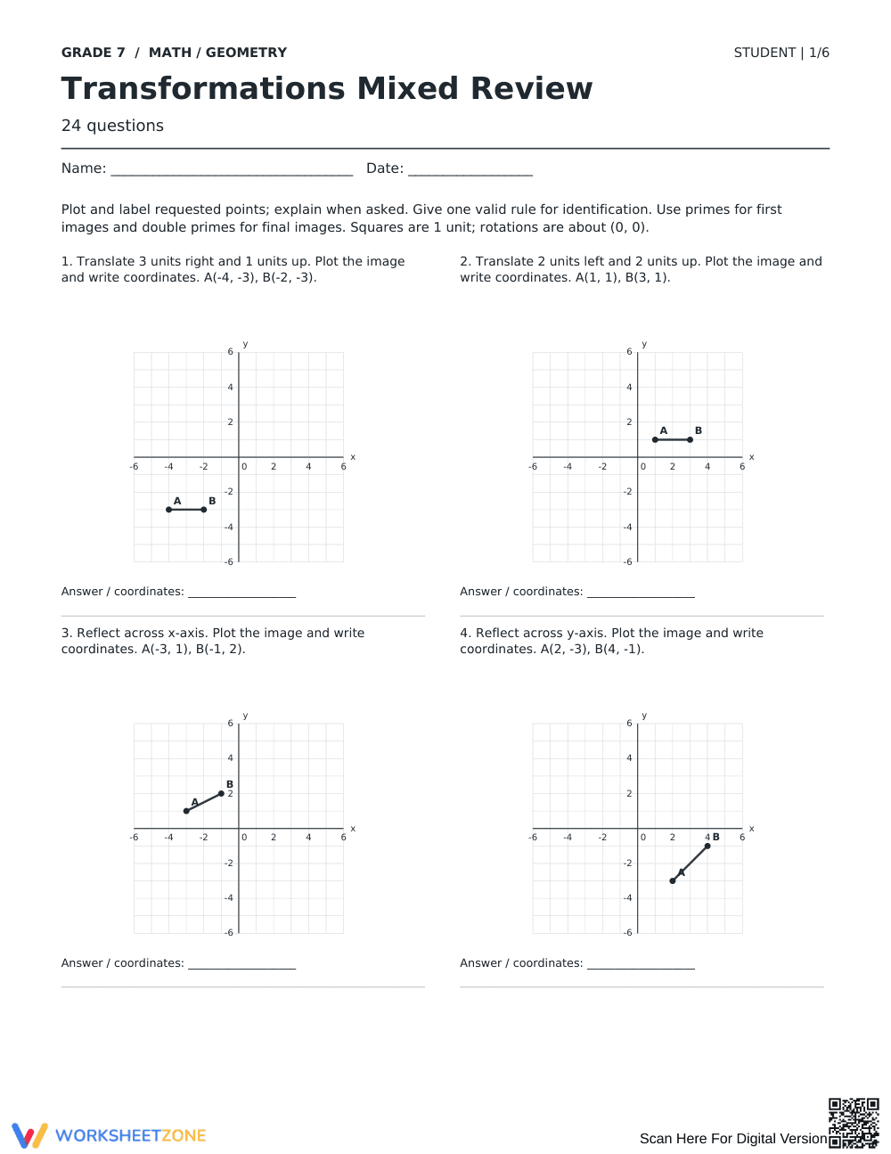 Transformations Practice Worksheet | Grade 7 Ready - Page 1