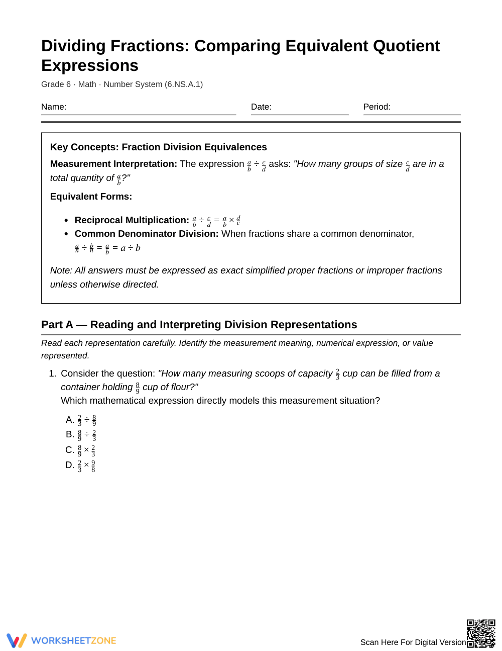 Complete Equivalent Quotients Worksheet | Grade 6 Math - Page 1
