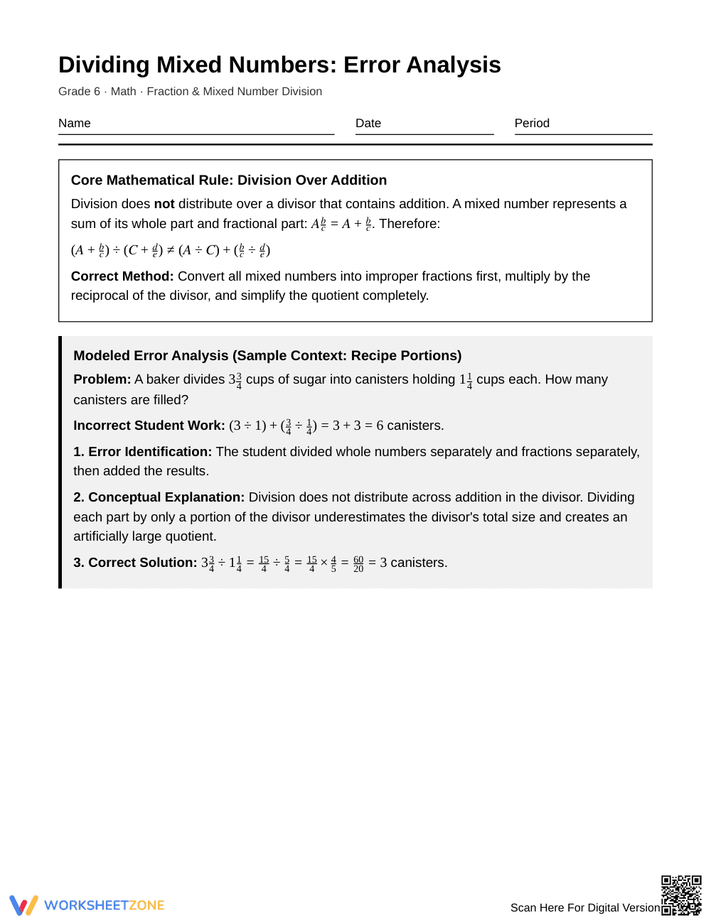 Proven Mixed Number Division Worksheet | Grade 6 Math - Page 1
