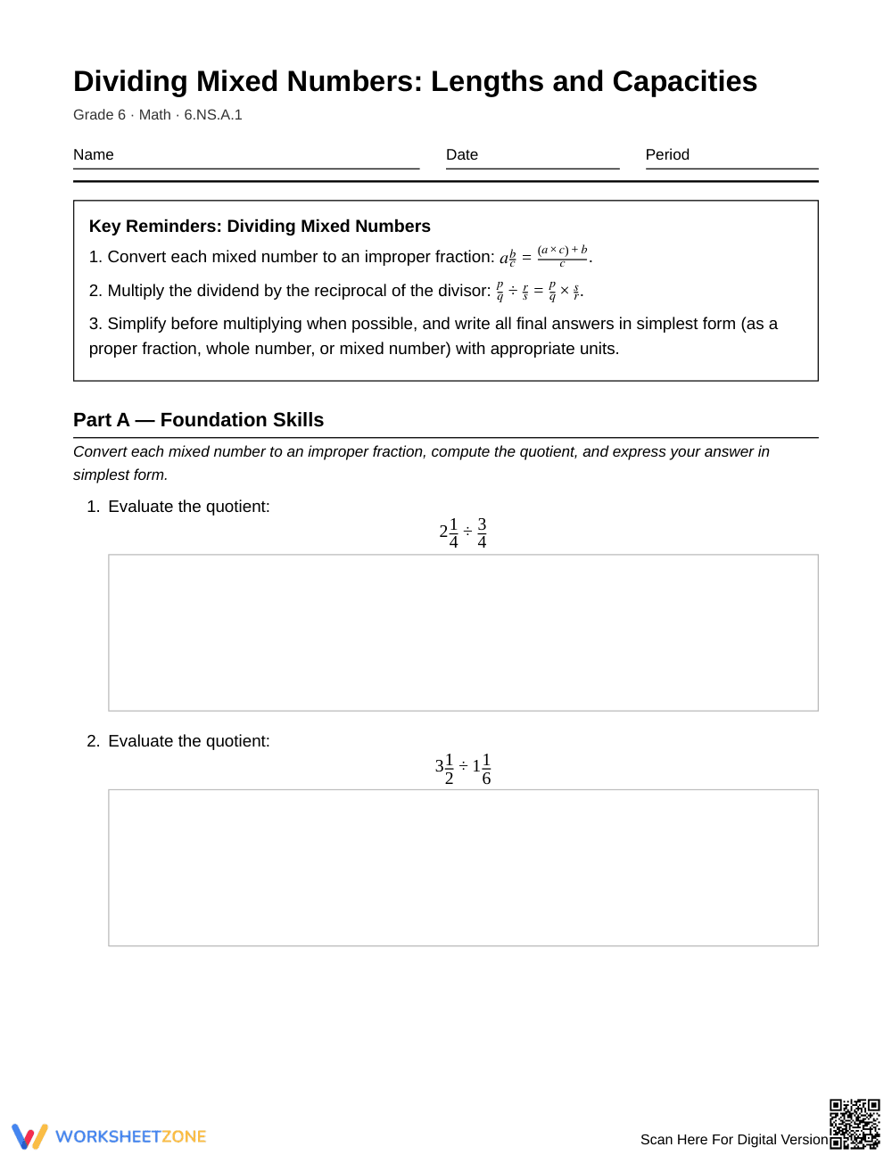 Complete Mixed-Number Division Worksheet | Grade 6 Math - Page 1