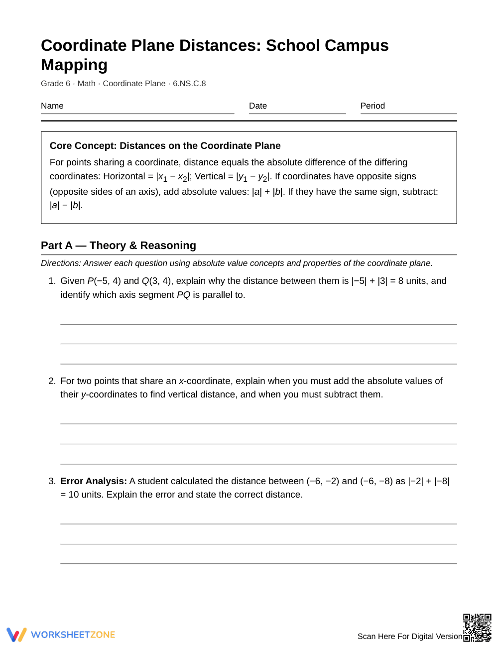 Essential Coordinate Distance Worksheet | Grade 6 Math - Page 1
