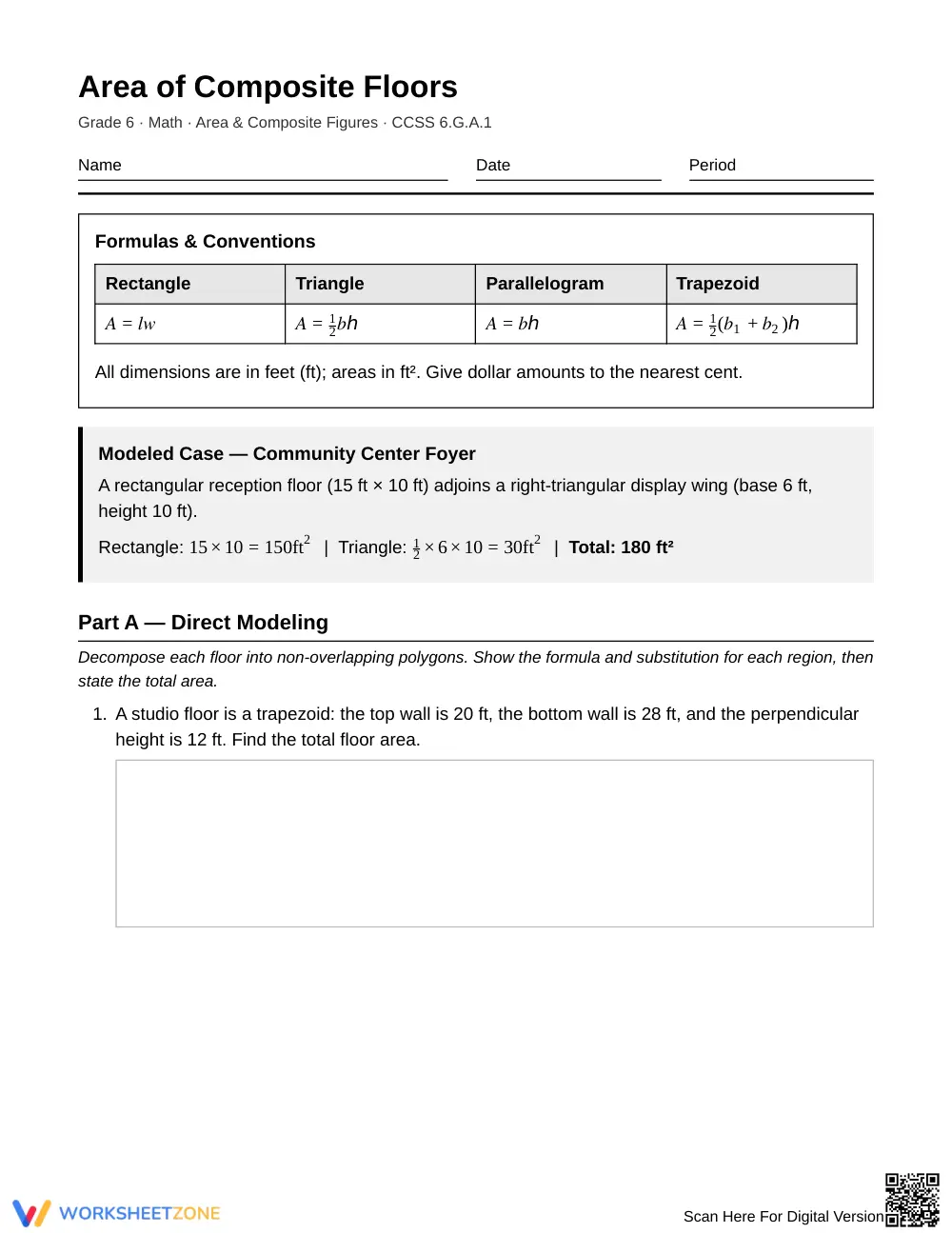 Essential Area of Composite Floors Worksheet | Grade 6 Math - Page 1