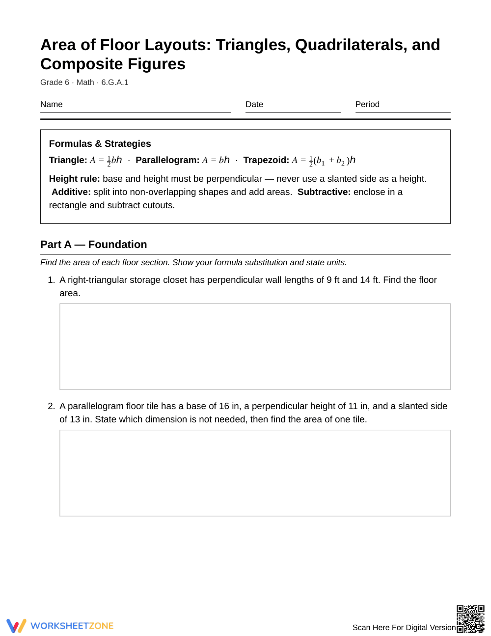 Complete Composite Figures Area Worksheet | Grade 6 Math - Page 1
