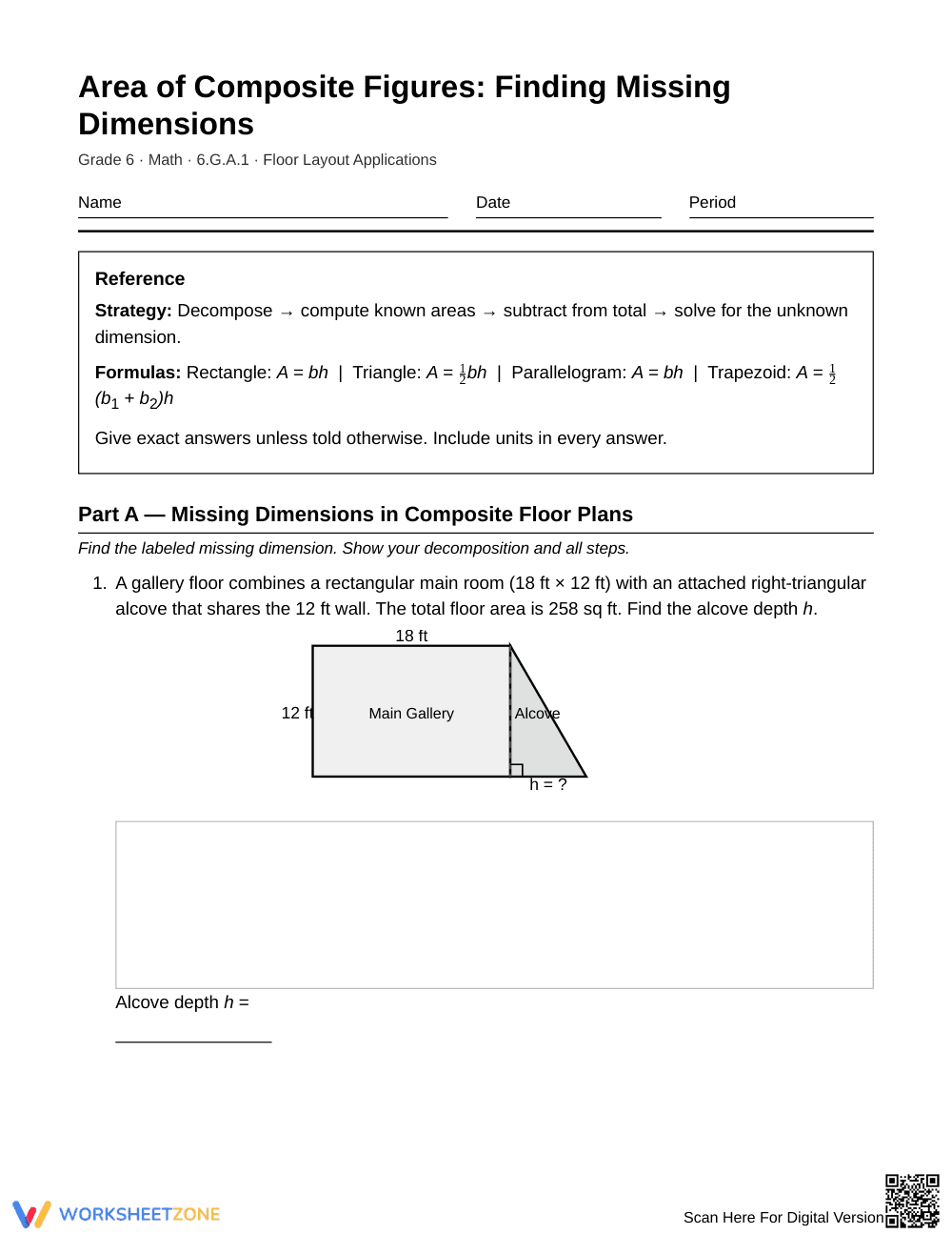 Printable Missing Dimension Area Worksheet | Grade 6 Math - Page 1