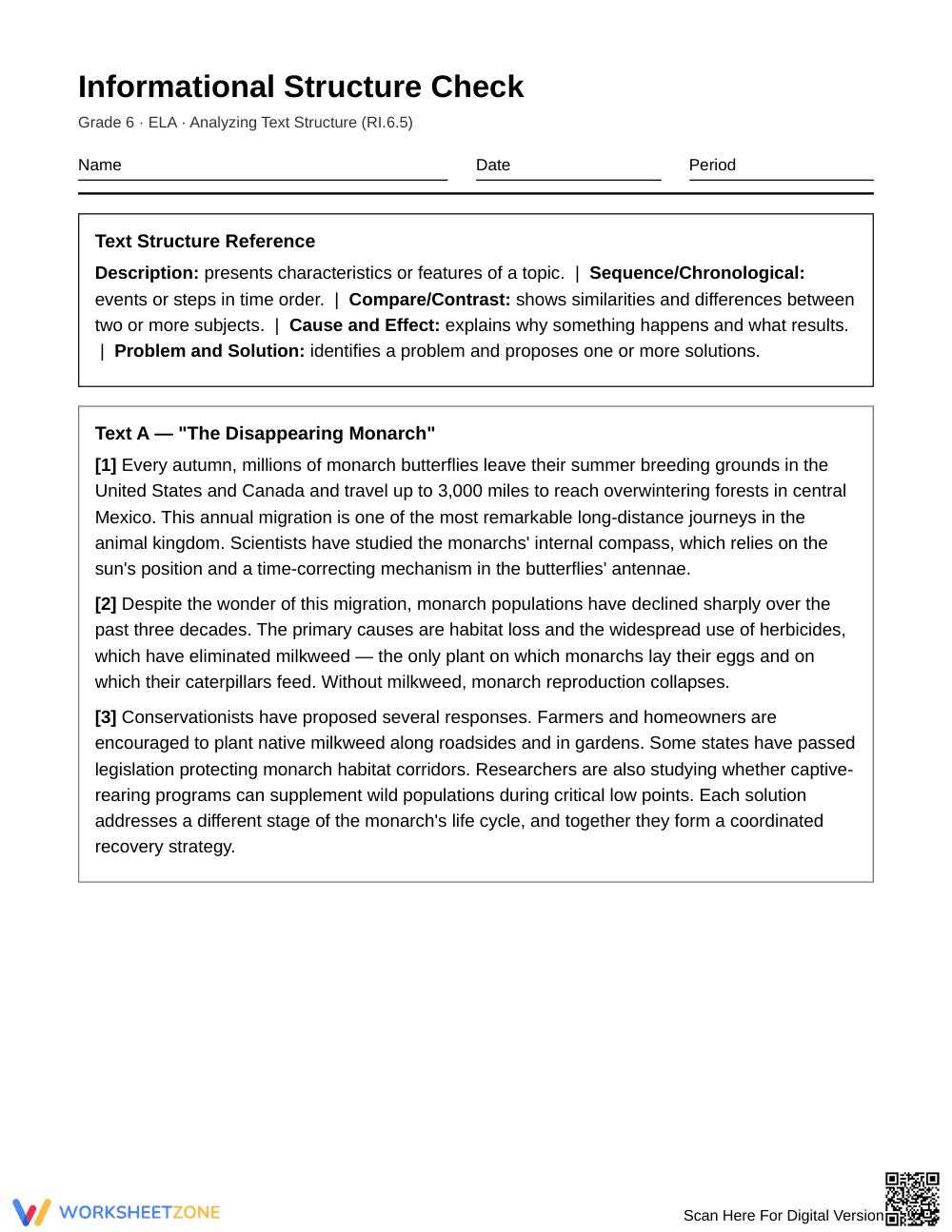 Essential Text Structure Worksheet | Grade 6 ELA - Page 1