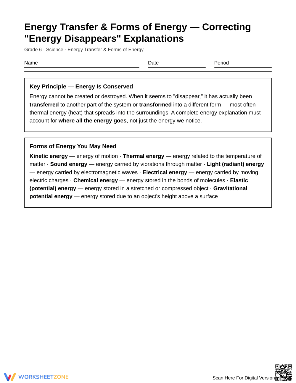 Printable Energy Conservation Worksheet | Grade 6 - Page 1