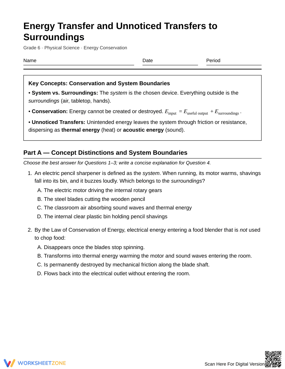 Complete Unnoticed Energy Transfer Worksheet | Grade 6 - Page 1