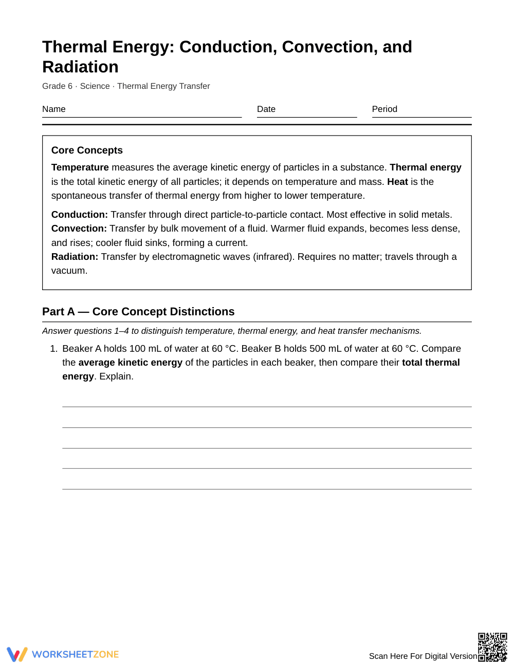 Essential Heat Transfer Worksheet | Grade 6 Science - Page 1