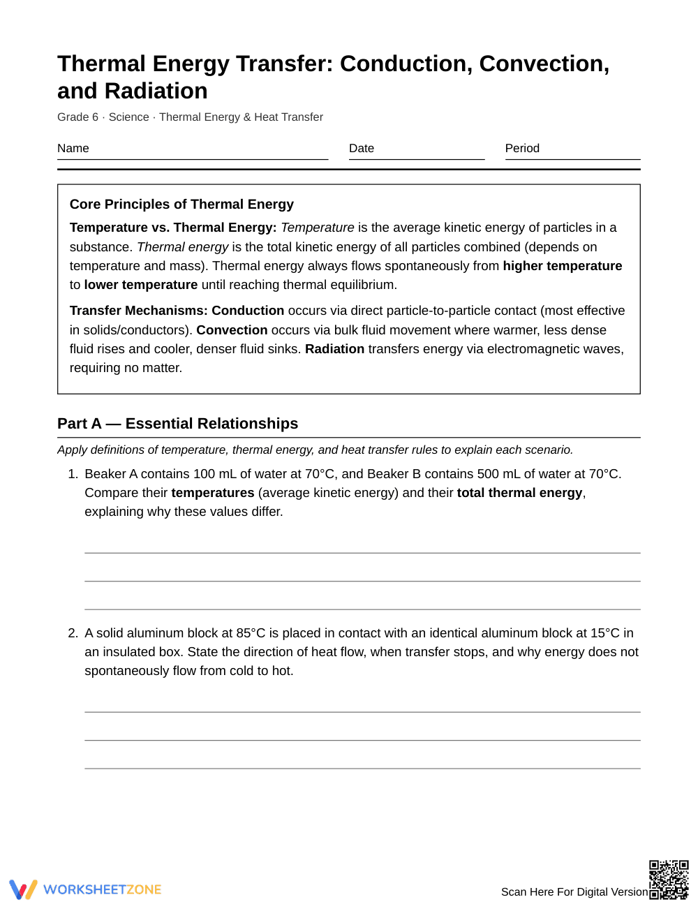 Complete Heat Transfer Worksheet | Grade 6 Science - Page 1