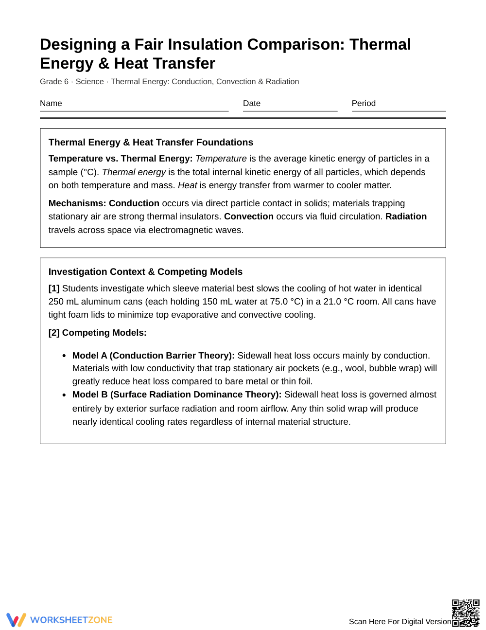 Essential Thermal Insulation Worksheet | Grade 6 Science - Page 1