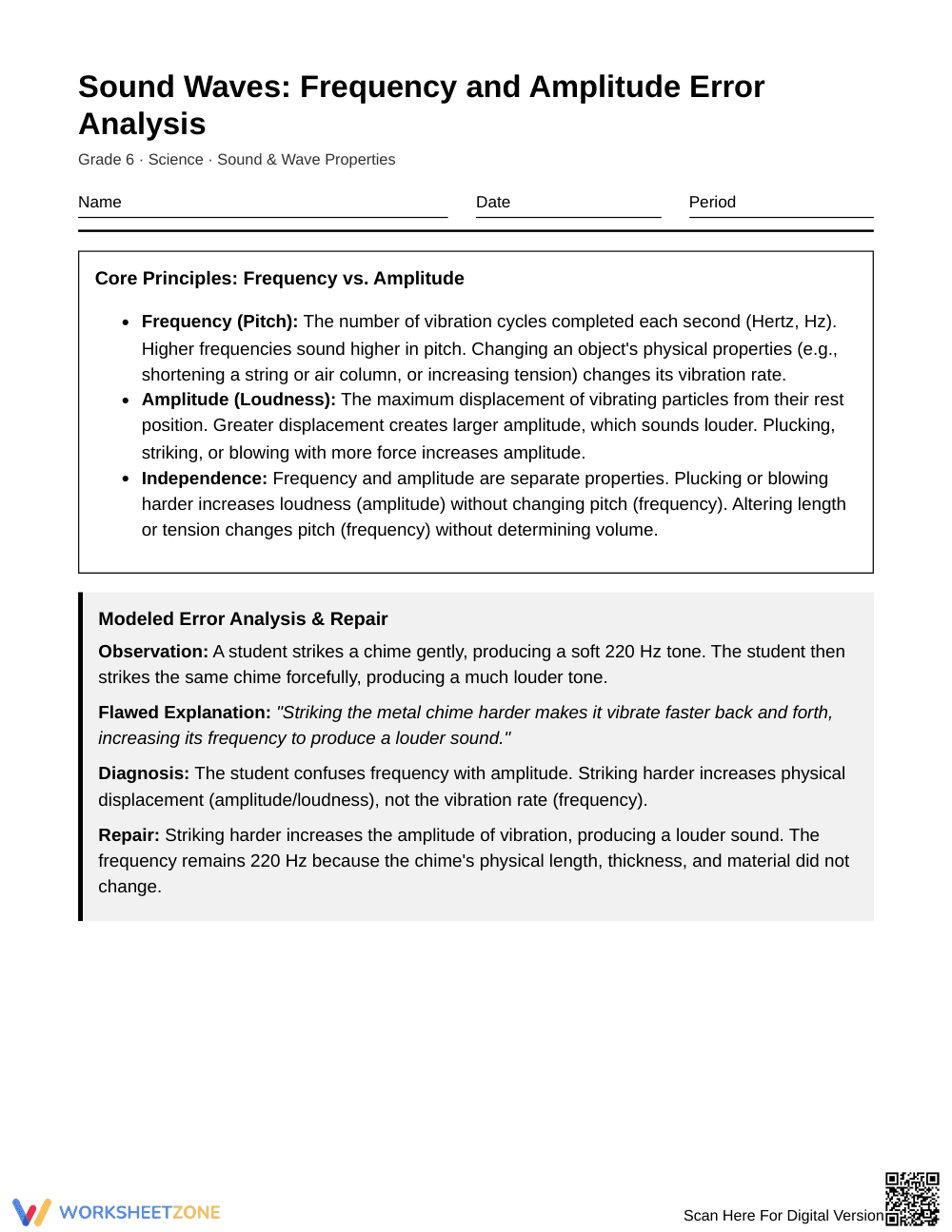 Complete Frequency & Amplitude Worksheet | Grade 6 Science - Page 1