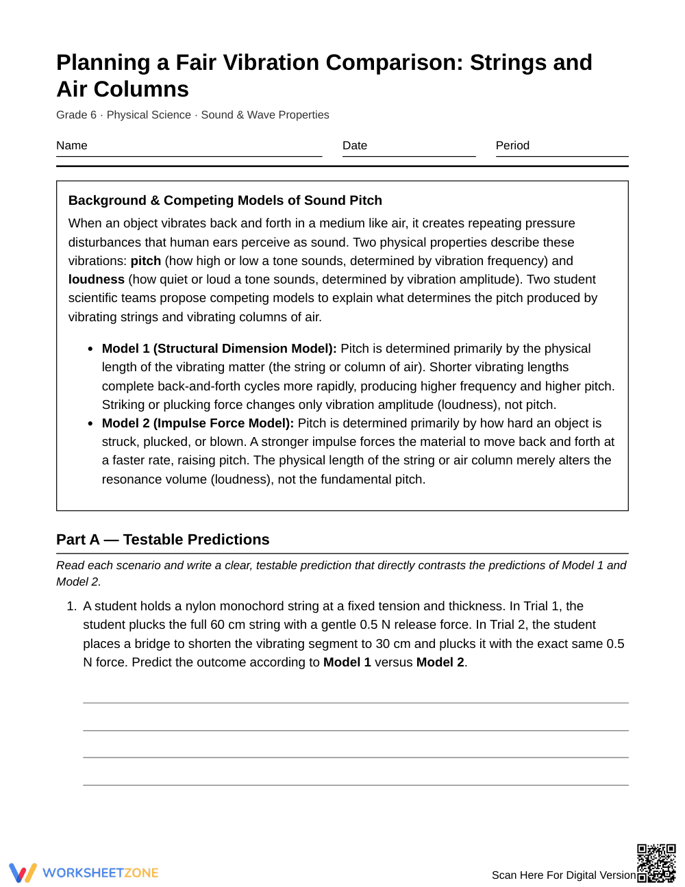 Essential Vibration Comparison Worksheet | Grade 6 Science - Page 1
