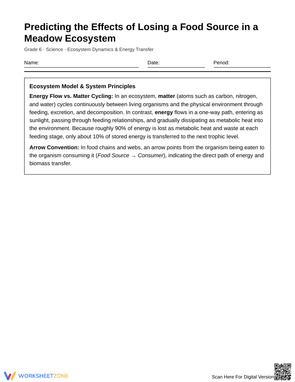Complete Food Web Disruption Worksheet | Grade 6 Science - Page 1