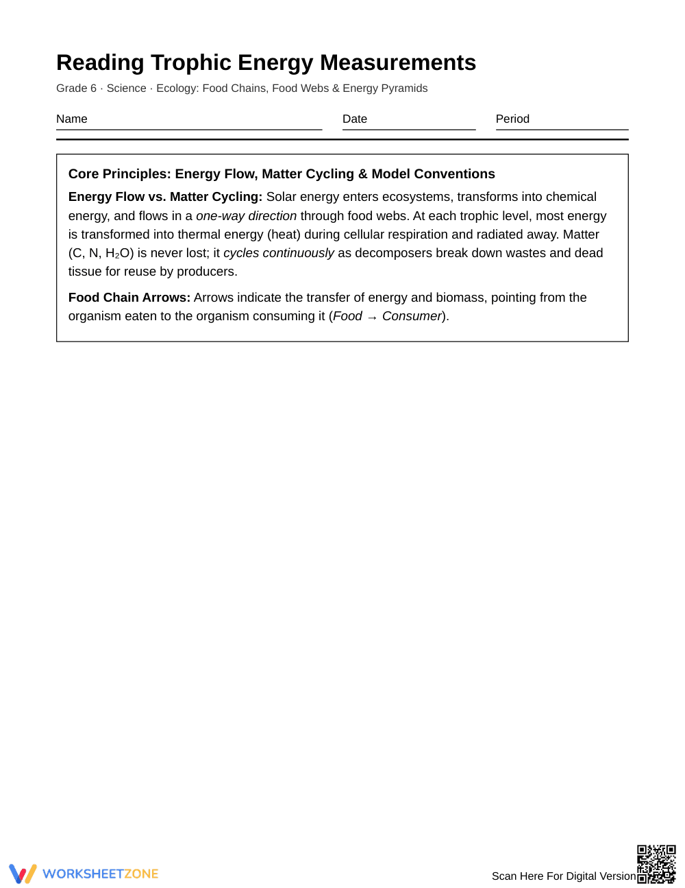 Essential Trophic Energy Worksheet | Grade 6 Science - Page 1