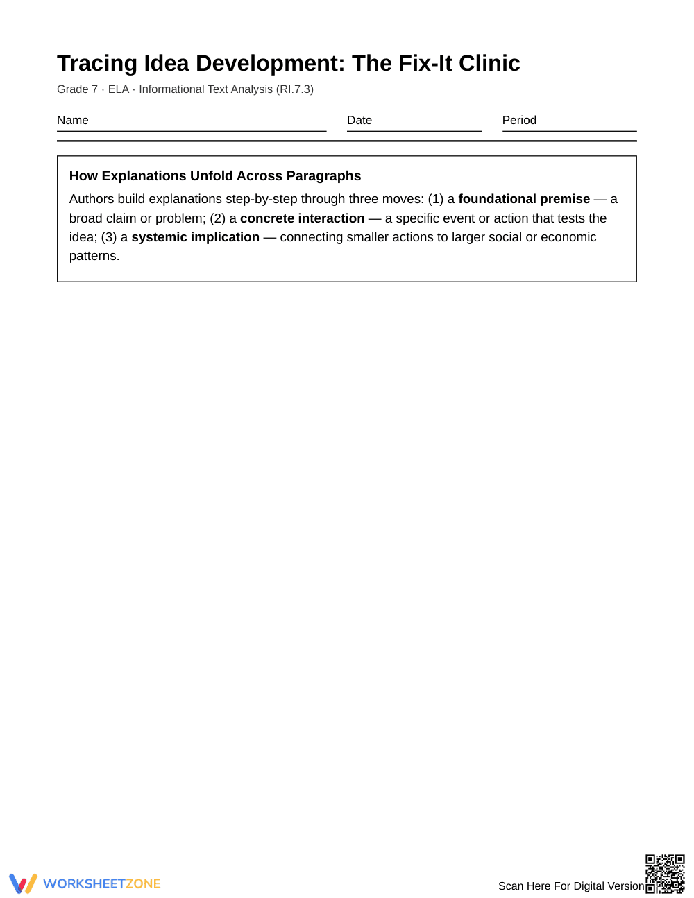 Essential Follow Explanations Worksheet | Grade 7 ELA - Page 1