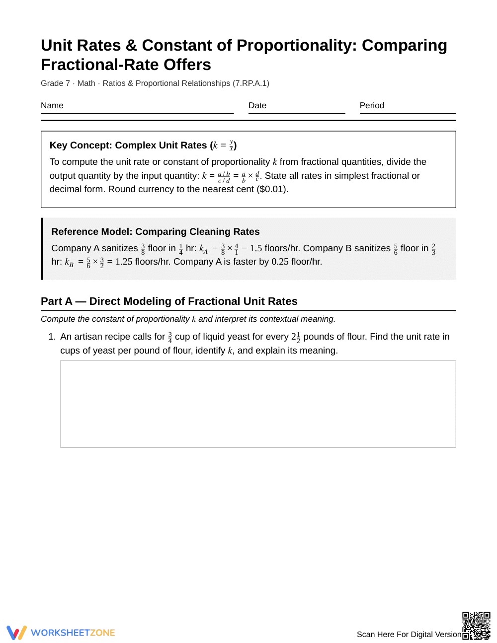 Complete Fractional Unit Rates Worksheet | Grade 7 Math - Page 1