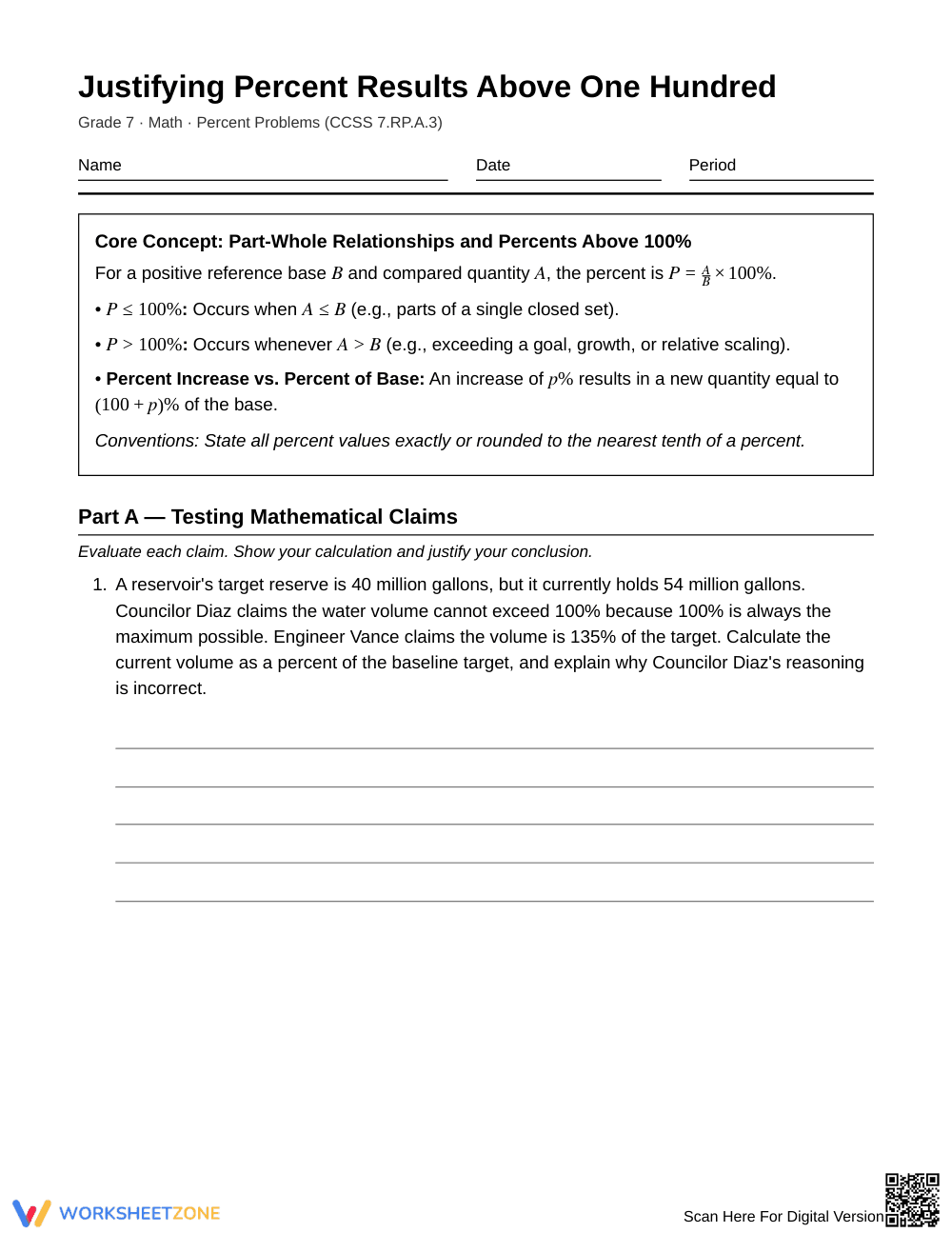 Complete Percents Above 100% Worksheet | Grade 7 Math - Page 1